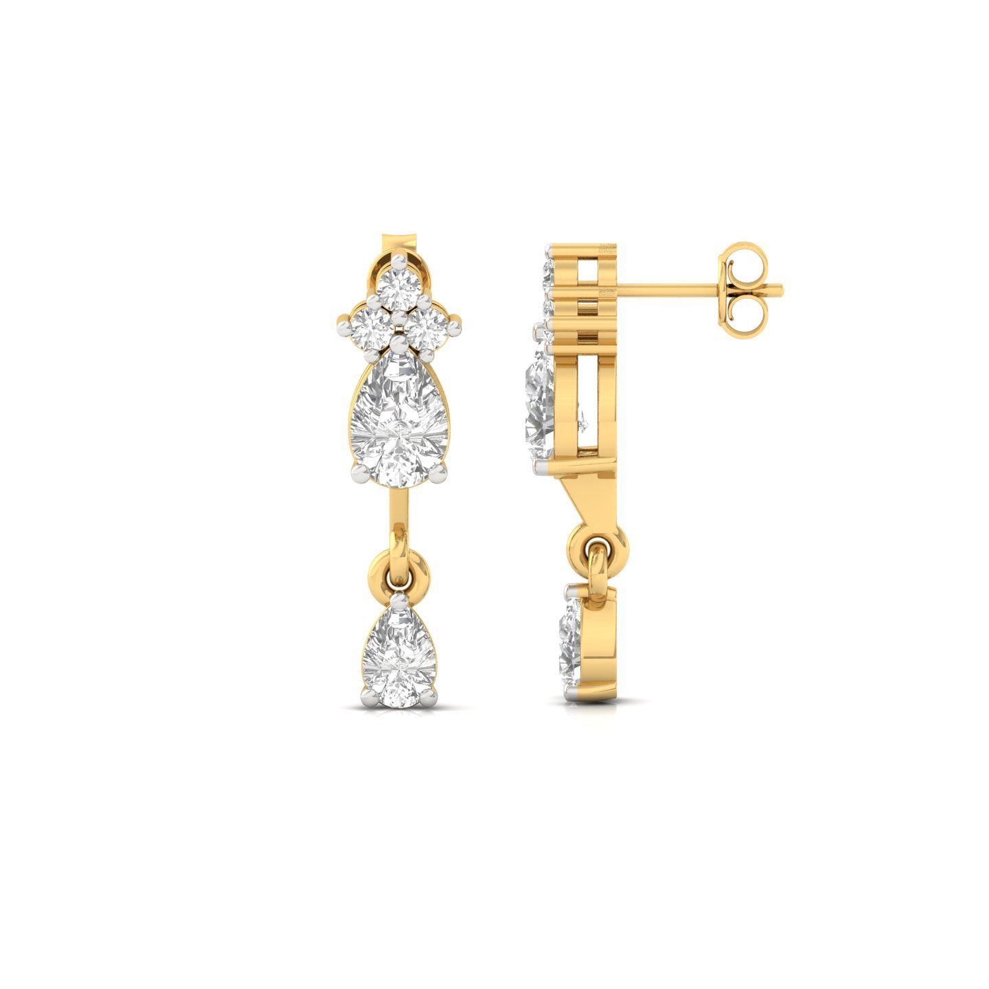 Pear & Round Diamond Drop Earrings (1 Pair) | Lab Grown CVD Diamond Dangling Earrings | 925 Silver | 10K | 14K | 18K - Gold Main View