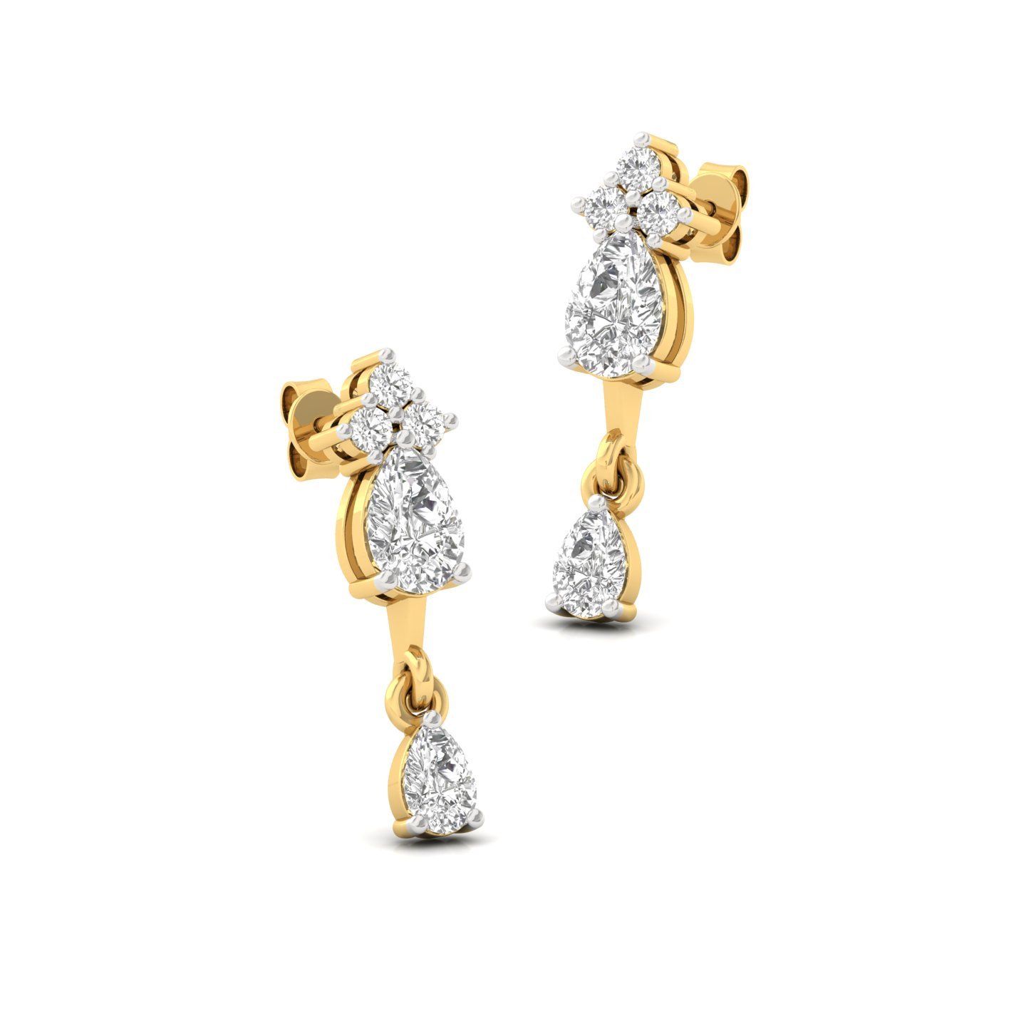 Pear & Round Diamond Drop Earrings (1 Pair) | Lab Grown CVD Diamond Dangling Earrings | 925 Silver | 10K | 14K | 18K - View 3