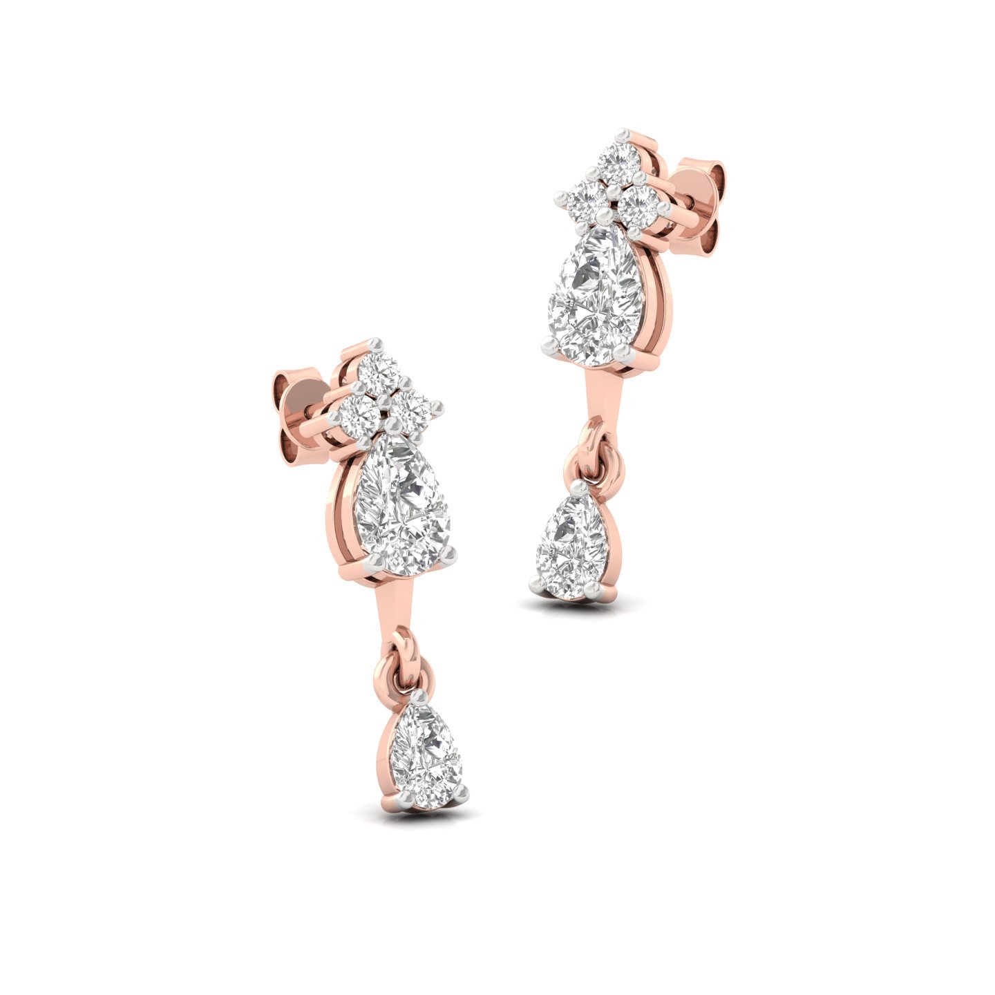 Pear & Round Diamond Drop Earrings (1 Pair) | Lab Grown CVD Diamond Dangling Earrings | 925 Silver | 10K | 14K | 18K - View 3