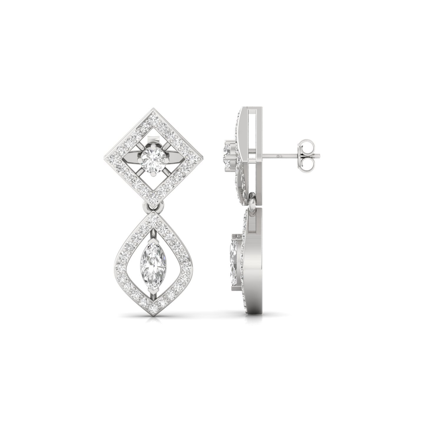 Marquise & Round Diamond Drop Earrings (1 Pair) | Lab Grown CVD Diamond Dangling Earrings | 925 Silver | 10K | 14K | 18K - Main View