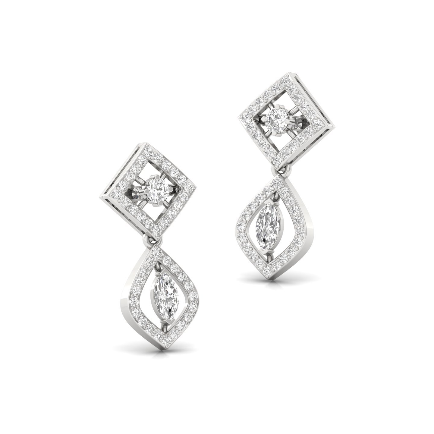 Marquise & Round Diamond Drop Earrings (1 Pair) | Lab Grown CVD Diamond Dangling Earrings | 925 Silver | 10K | 14K | 18K - View 3