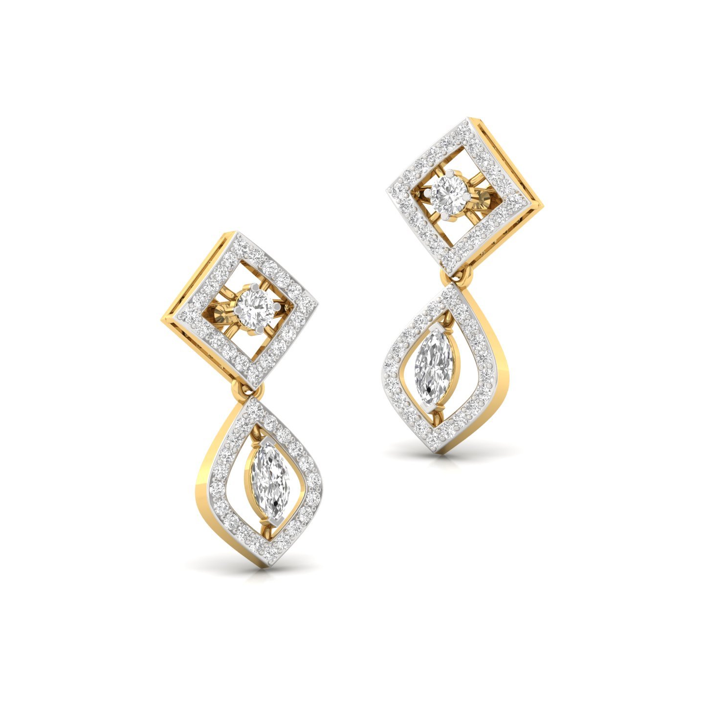 Marquise & Round Diamond Drop Earrings (1 Pair) | Lab Grown CVD Diamond Dangling Earrings | 925 Silver | 10K | 14K | 18K - View 3