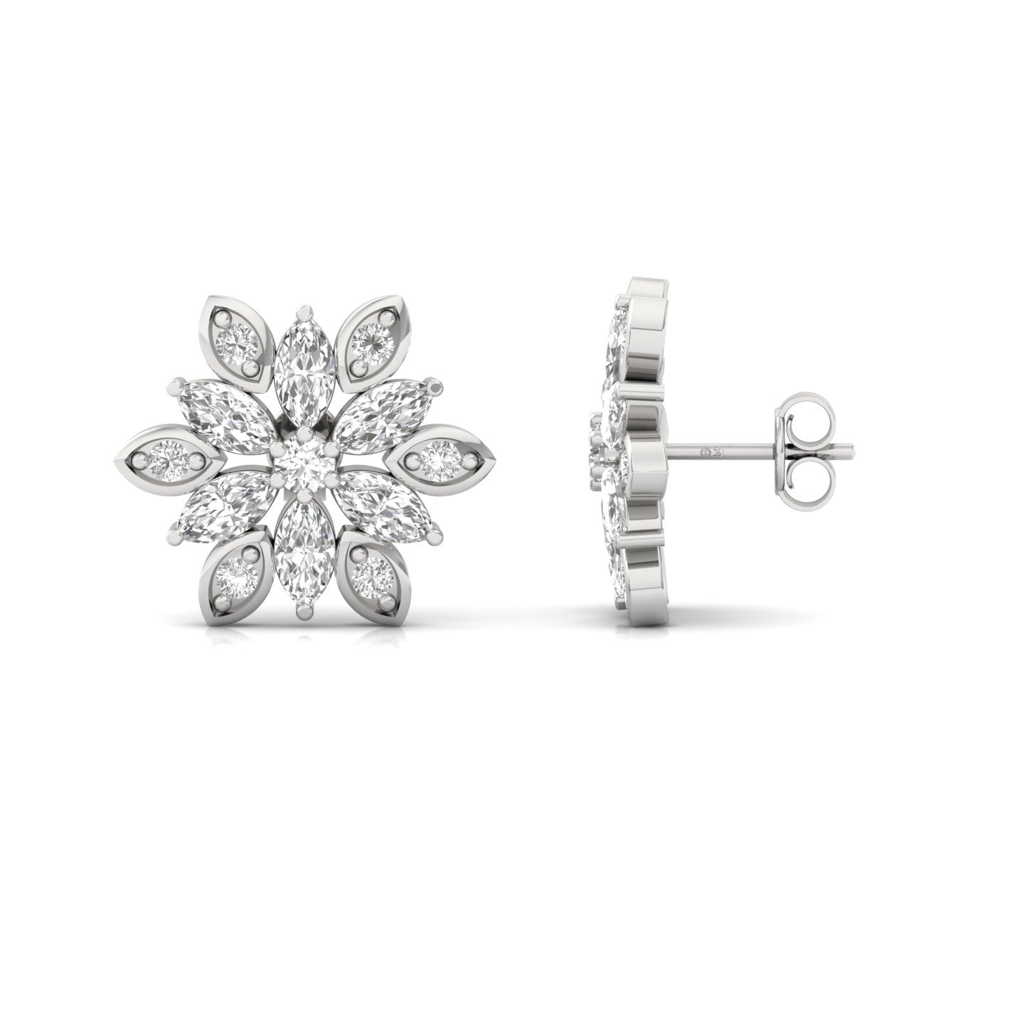 Marquise & Round Diamond Floral Stud Earrings (1 Pair) | Lab Grown CVD Diamond Flower Earrings | 925 Silver | 10K | 14K | 18K - Main View