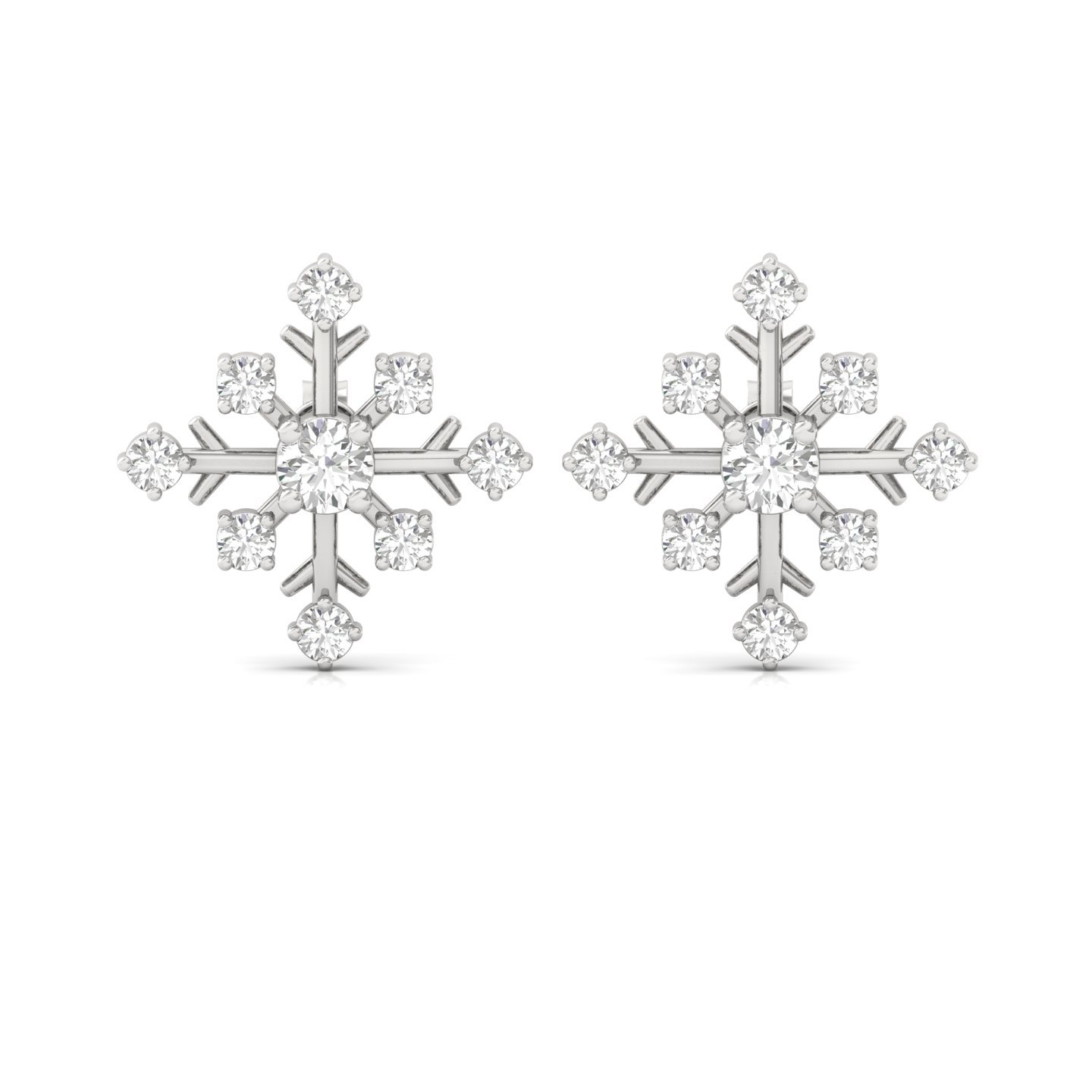 Round Diamond Snowflake Stud Earrings (1 Pair) | Lab Grown CVD Diamond Winter Jewellery | 925 Silver | 10K | 14K | 18K - View 2