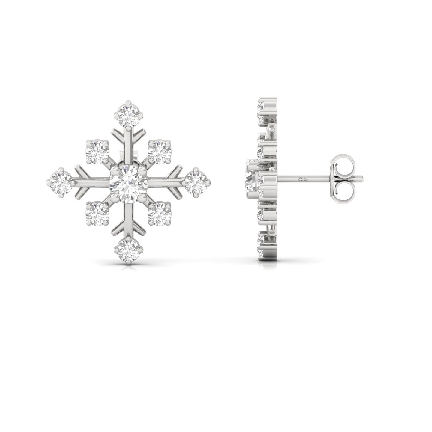 Round Diamond Snowflake Stud Earrings (1 Pair) | Lab Grown CVD Diamond Winter Jewellery | 925 Silver | 10K | 14K | 18K - Main View