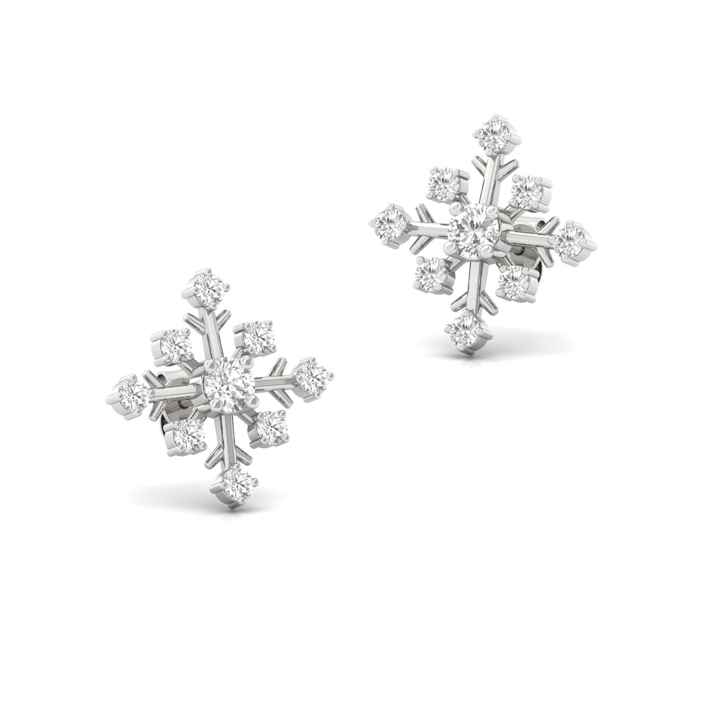 Round Diamond Snowflake Stud Earrings (1 Pair) | Lab Grown CVD Diamond Winter Jewellery | 925 Silver | 10K | 14K | 18K - View 3