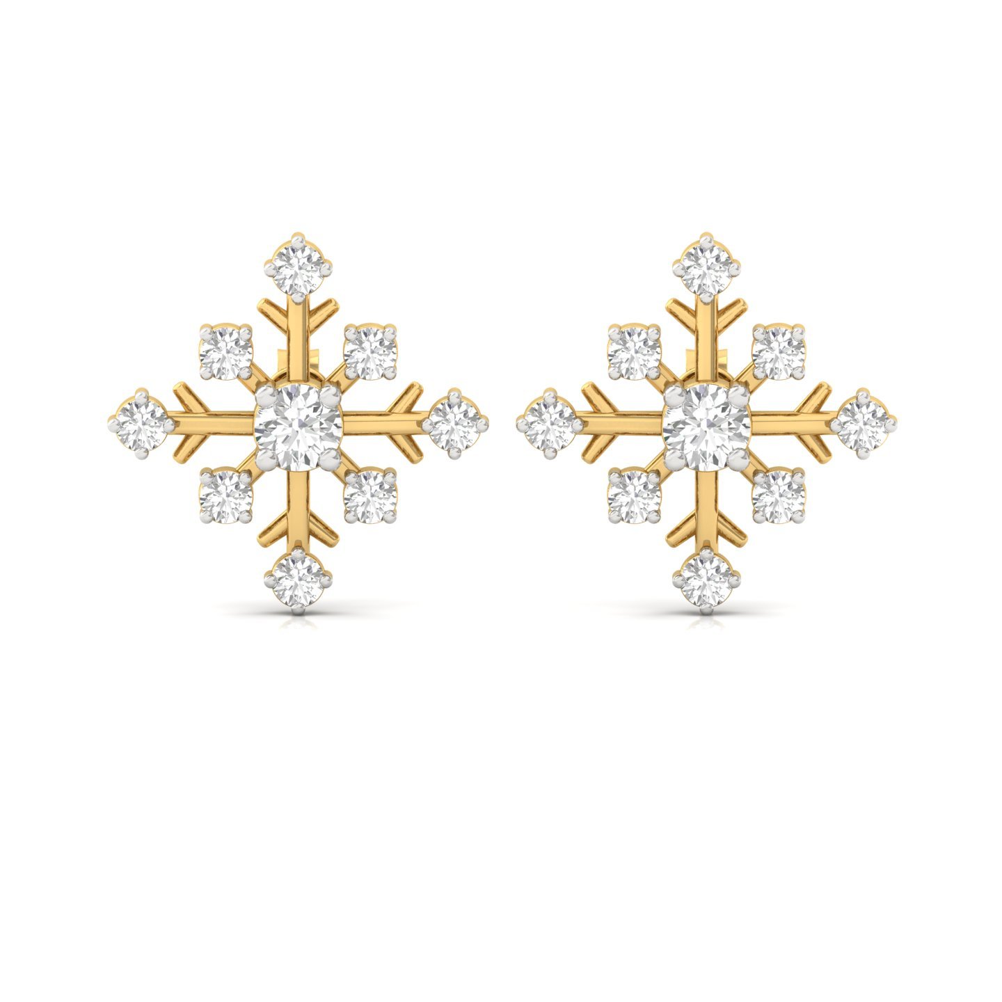 Round Diamond Snowflake Stud Earrings (1 Pair) | Lab Grown CVD Diamond Winter Jewellery | 925 Silver | 10K | 14K | 18K - View 2