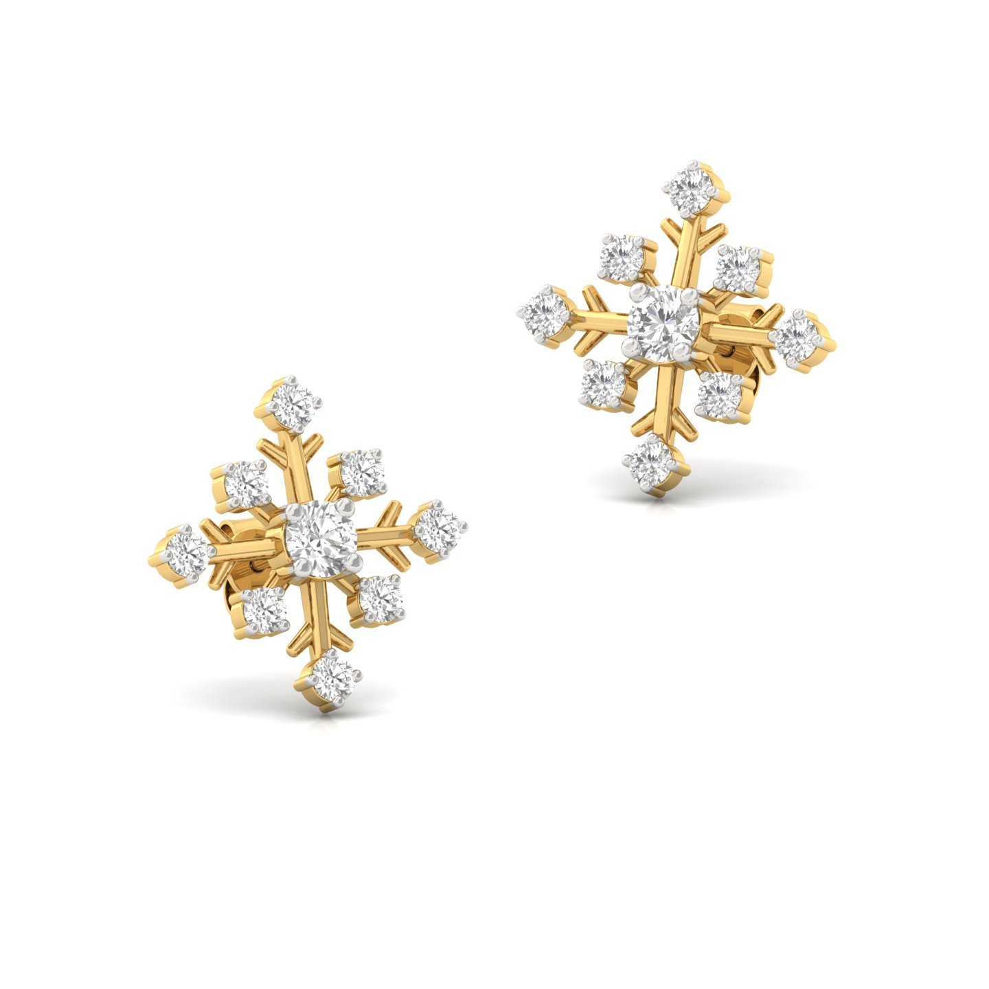 Round Diamond Snowflake Stud Earrings (1 Pair) | Lab Grown CVD Diamond Winter Jewellery | 925 Silver | 10K | 14K | 18K - View 3