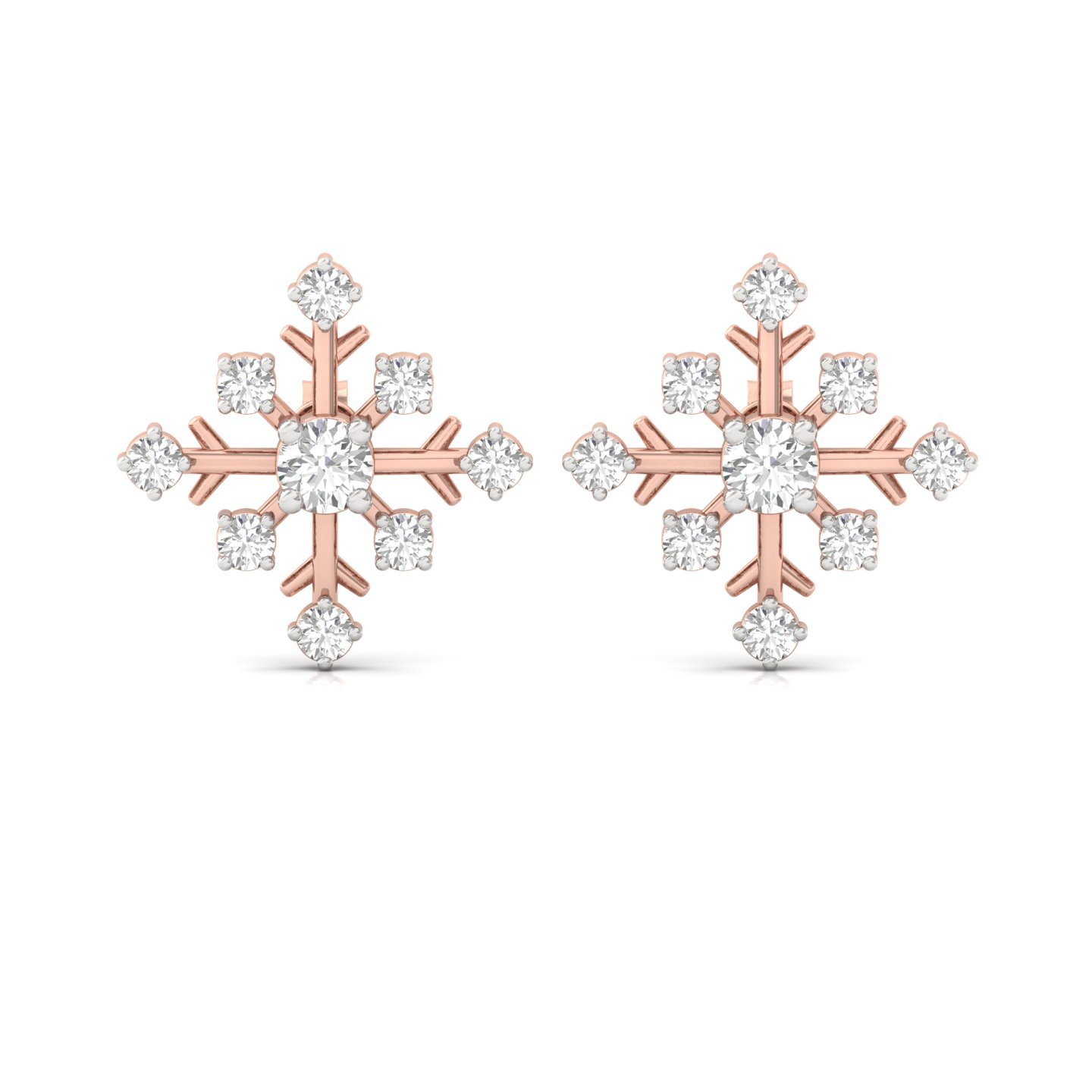 Round Diamond Snowflake Stud Earrings (1 Pair) | Lab Grown CVD Diamond Winter Jewellery | 925 Silver | 10K | 14K | 18K - View 2