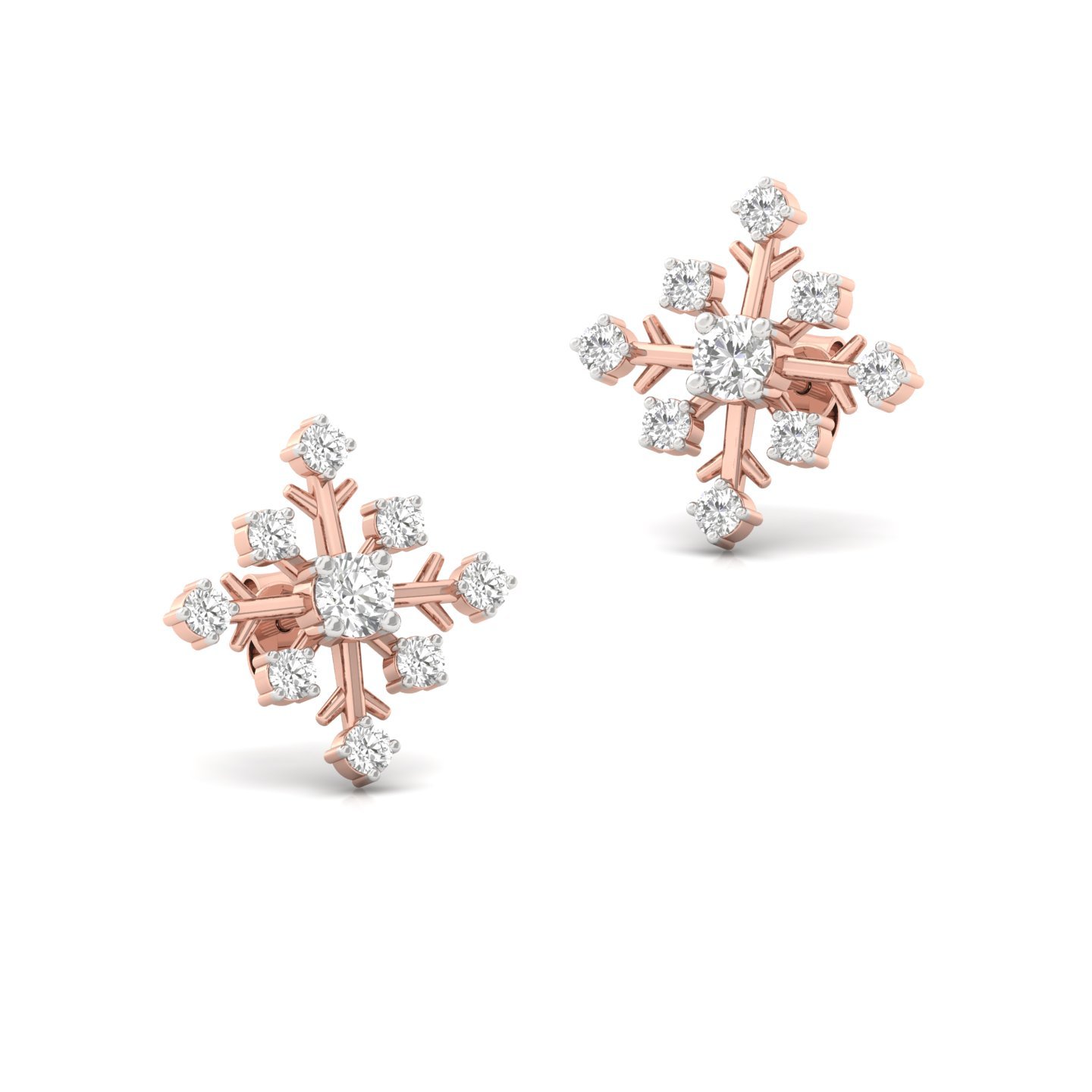 Round Diamond Snowflake Stud Earrings (1 Pair) | Lab Grown CVD Diamond Winter Jewellery | 925 Silver | 10K | 14K | 18K - View 3