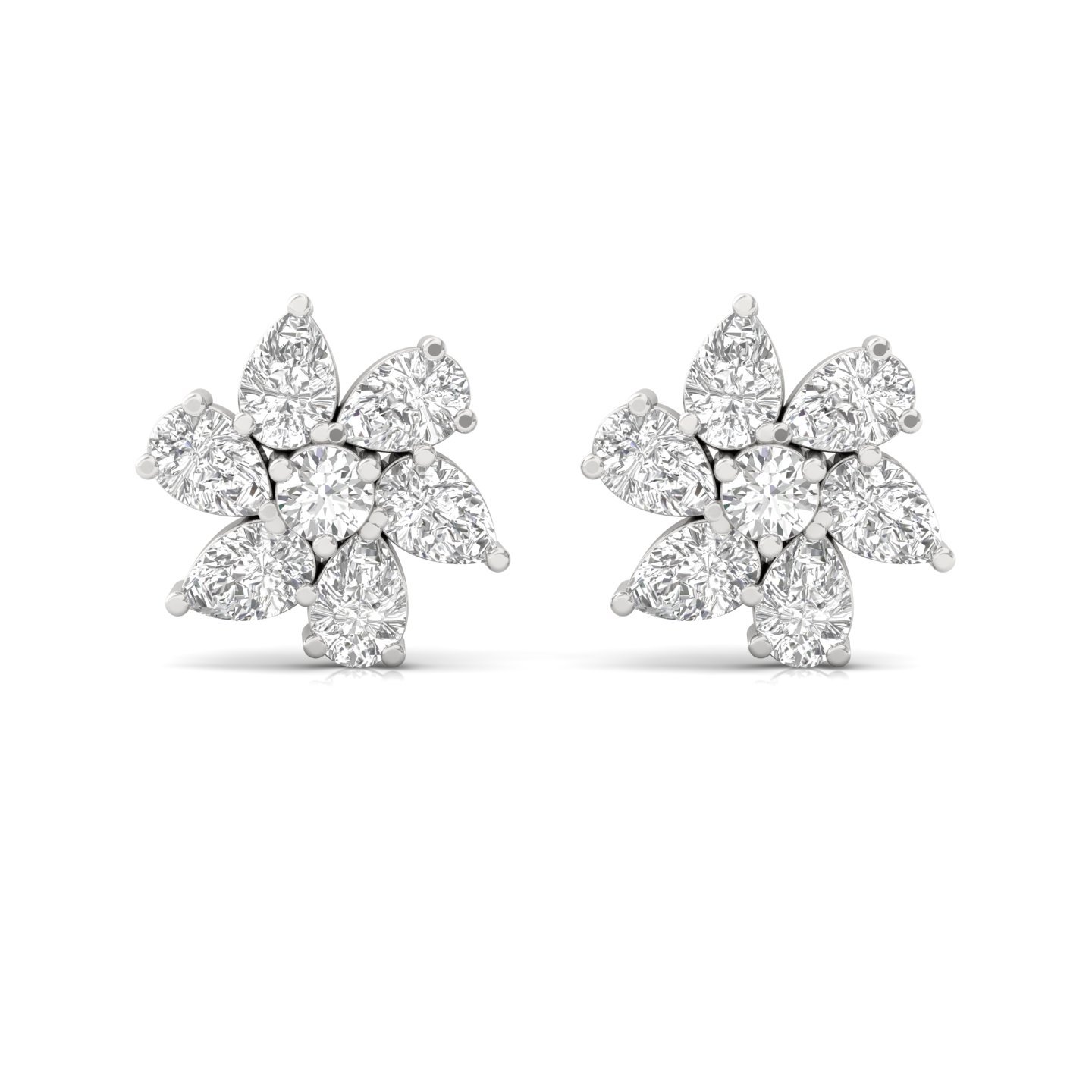 Pear & Round Diamond Floral Cluster Stud Earrings (1 Pair) | Lab Grown CVD Diamond Flower Earrings | 925 Silver | 10K | 14K | 18K - View 2