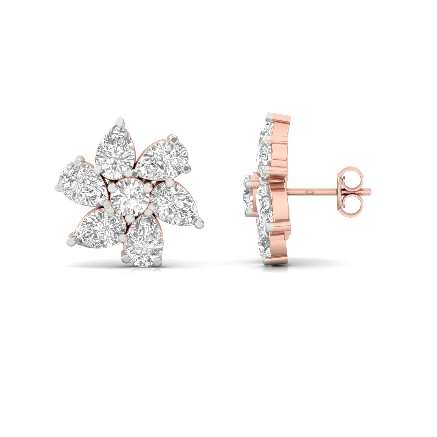 Pear & Round Diamond Floral Cluster Stud Earrings (1 Pair) | Lab Grown CVD Diamond Flower Earrings | 925 Silver | 10K | 14K | 18K - Rose Gold Main View
