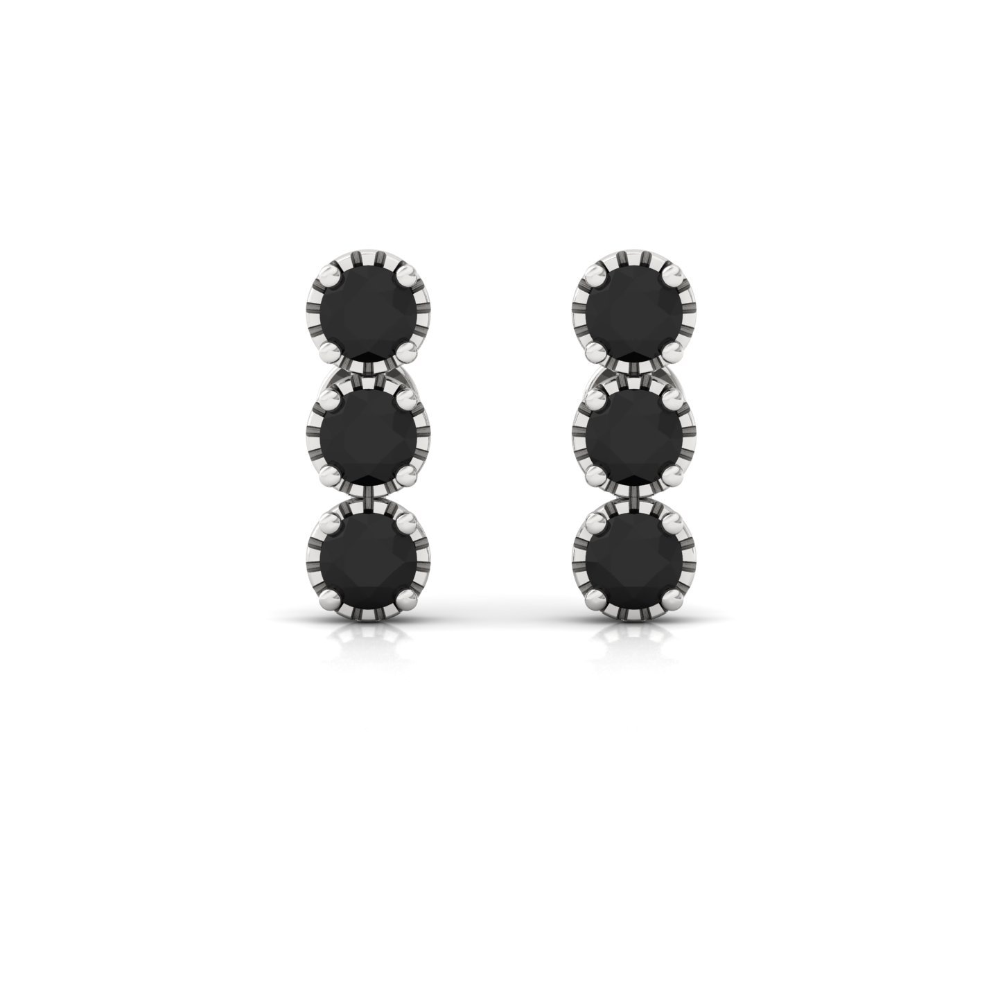 Black Diamond Triple Stud Earrings (1 Pair) | Bold Lab Grown CVD Diamond Earrings | 925 Silver | 10K | 14K | 18K - View 2