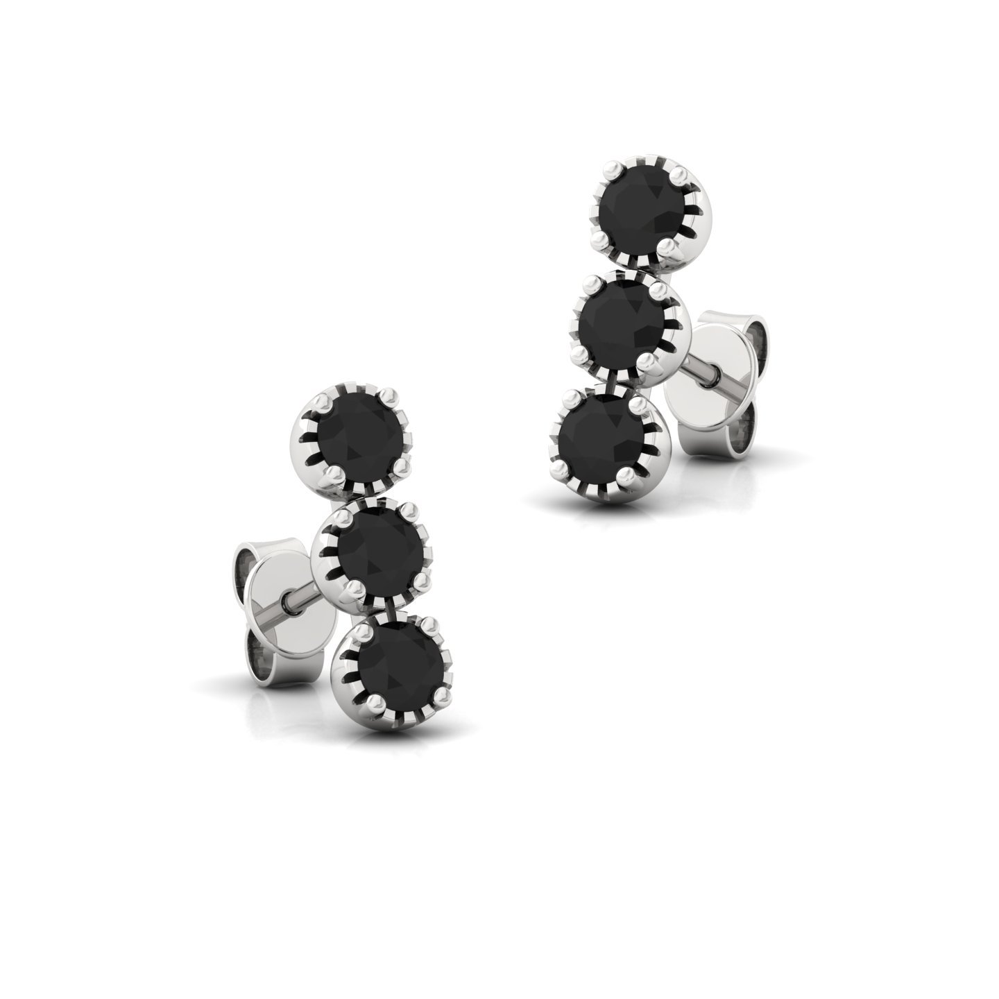 Black Diamond Triple Stud Earrings (1 Pair) | Bold Lab Grown CVD Diamond Earrings | 925 Silver | 10K | 14K | 18K - View 3