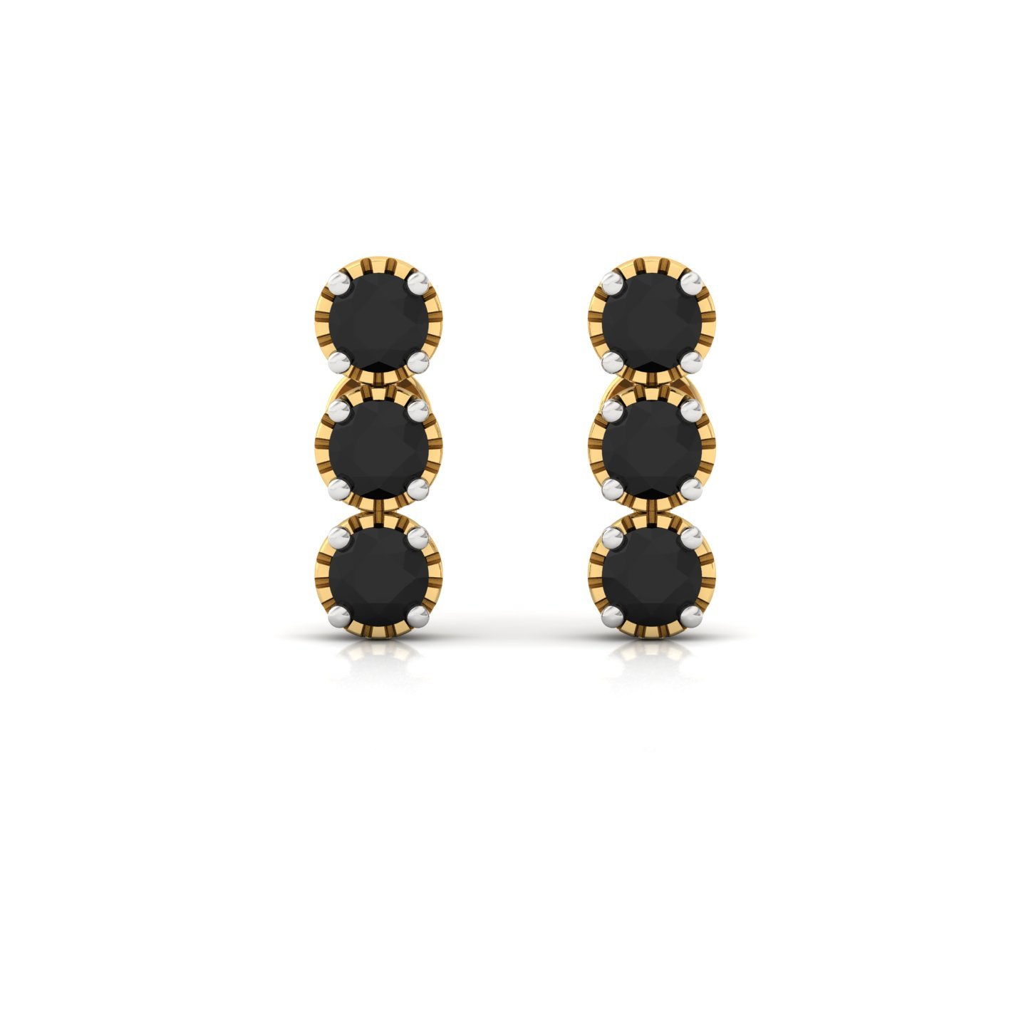 Black Diamond Triple Stud Earrings (1 Pair) | Bold Lab Grown CVD Diamond Earrings | 925 Silver | 10K | 14K | 18K - View 2