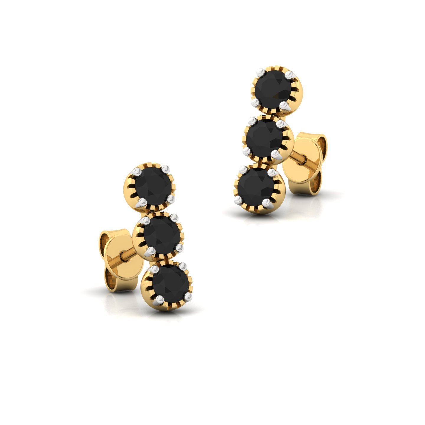 Black Diamond Triple Stud Earrings (1 Pair) | Bold Lab Grown CVD Diamond Earrings | 925 Silver | 10K | 14K | 18K - View 3