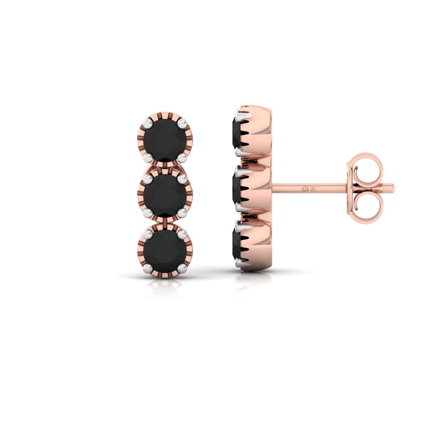 Black Diamond Triple Stud Earrings (1 Pair) | Bold Lab Grown CVD Diamond Earrings | 925 Silver | 10K | 14K | 18K - Rose Gold Main View