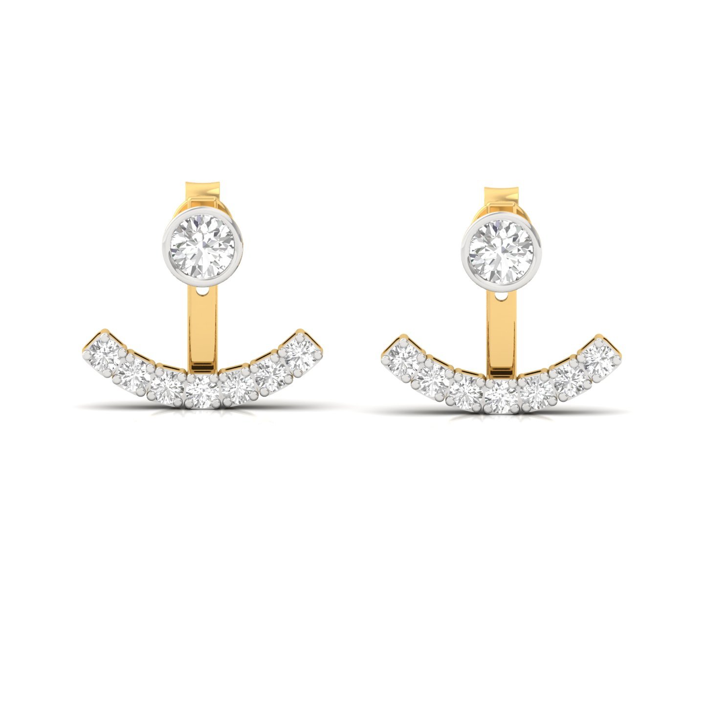 Round Cut Diamond Jacket Earrings (1 Pair) | Lab Grown CVD Diamond Ear Jackets with Solitaire Studs | 925 Silver | 10K | 14K | 18K - View 2