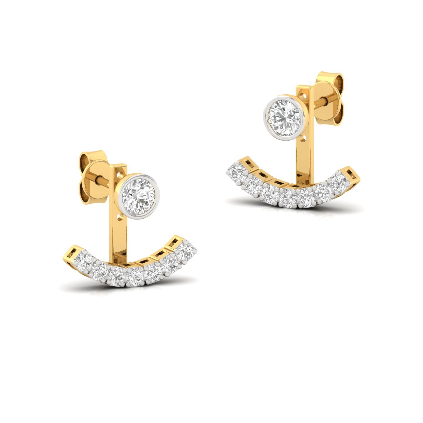 Round Cut Diamond Jacket Earrings (1 Pair) | Lab Grown CVD Diamond Ear Jackets with Solitaire Studs | 925 Silver | 10K | 14K | 18K - View 3