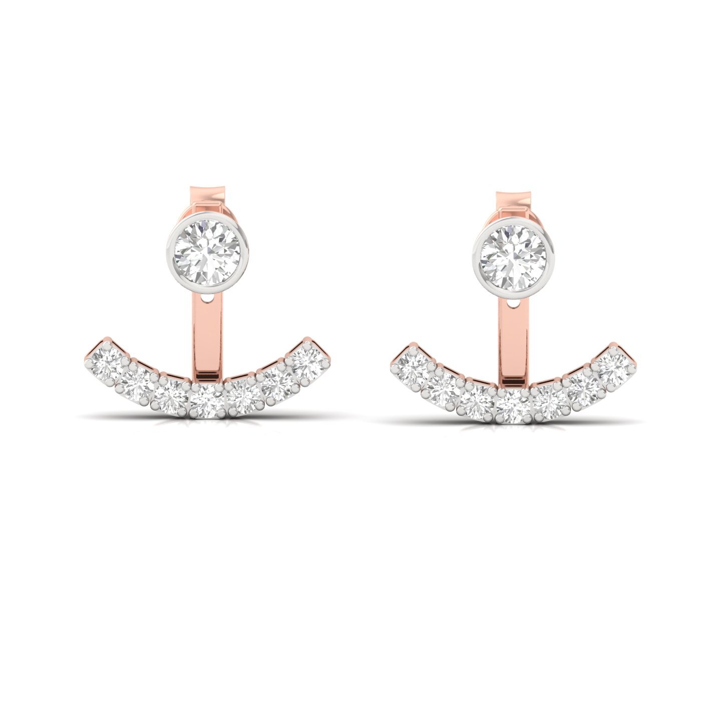 Round Cut Diamond Jacket Earrings (1 Pair) | Lab Grown CVD Diamond Ear Jackets with Solitaire Studs | 925 Silver | 10K | 14K | 18K - View 2