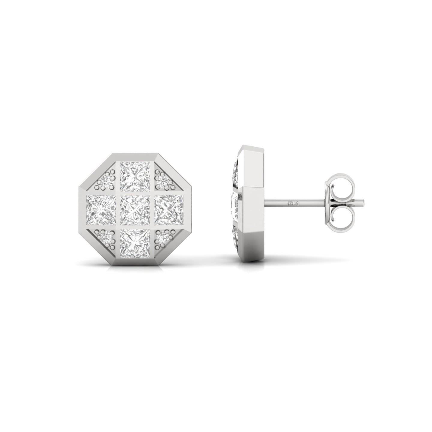 Princess Cut Cluster Diamond Earrings (1 Pair) | Lab Grown CVD Composite Diamond Studs | 925 Silver | 10K | 14K | 18K - Main View