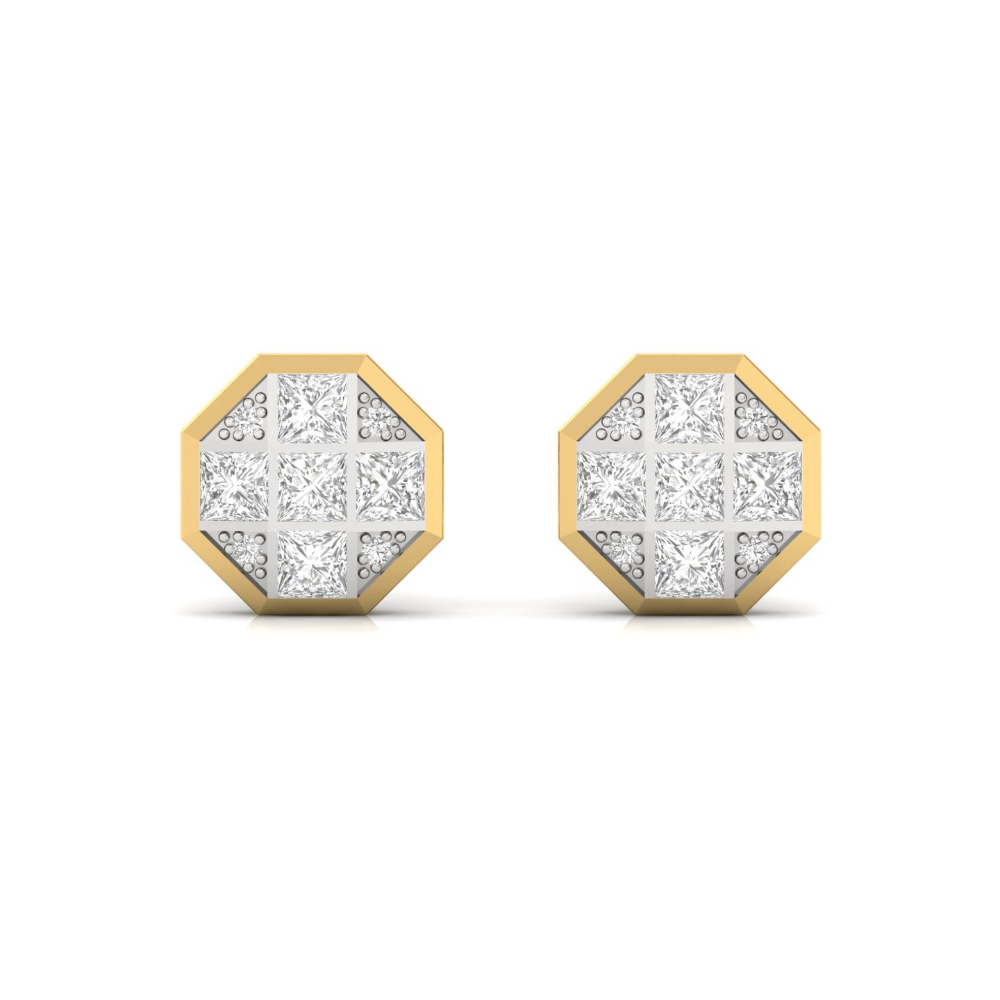 Princess Cut Cluster Diamond Earrings (1 Pair) | Lab Grown CVD Composite Diamond Studs | 925 Silver | 10K | 14K | 18K - View 2