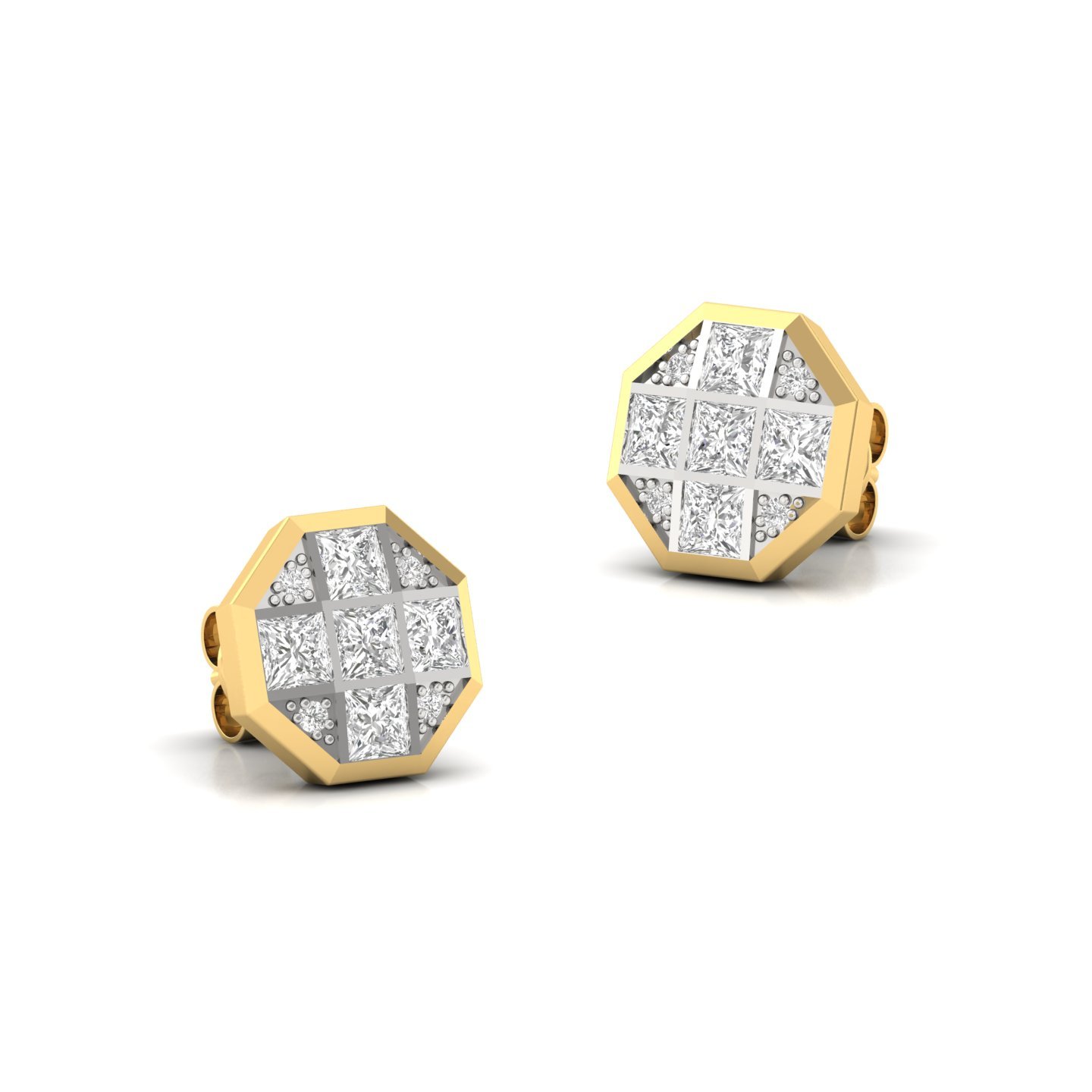 Princess Cut Cluster Diamond Earrings (1 Pair) | Lab Grown CVD Composite Diamond Studs | 925 Silver | 10K | 14K | 18K - View 3