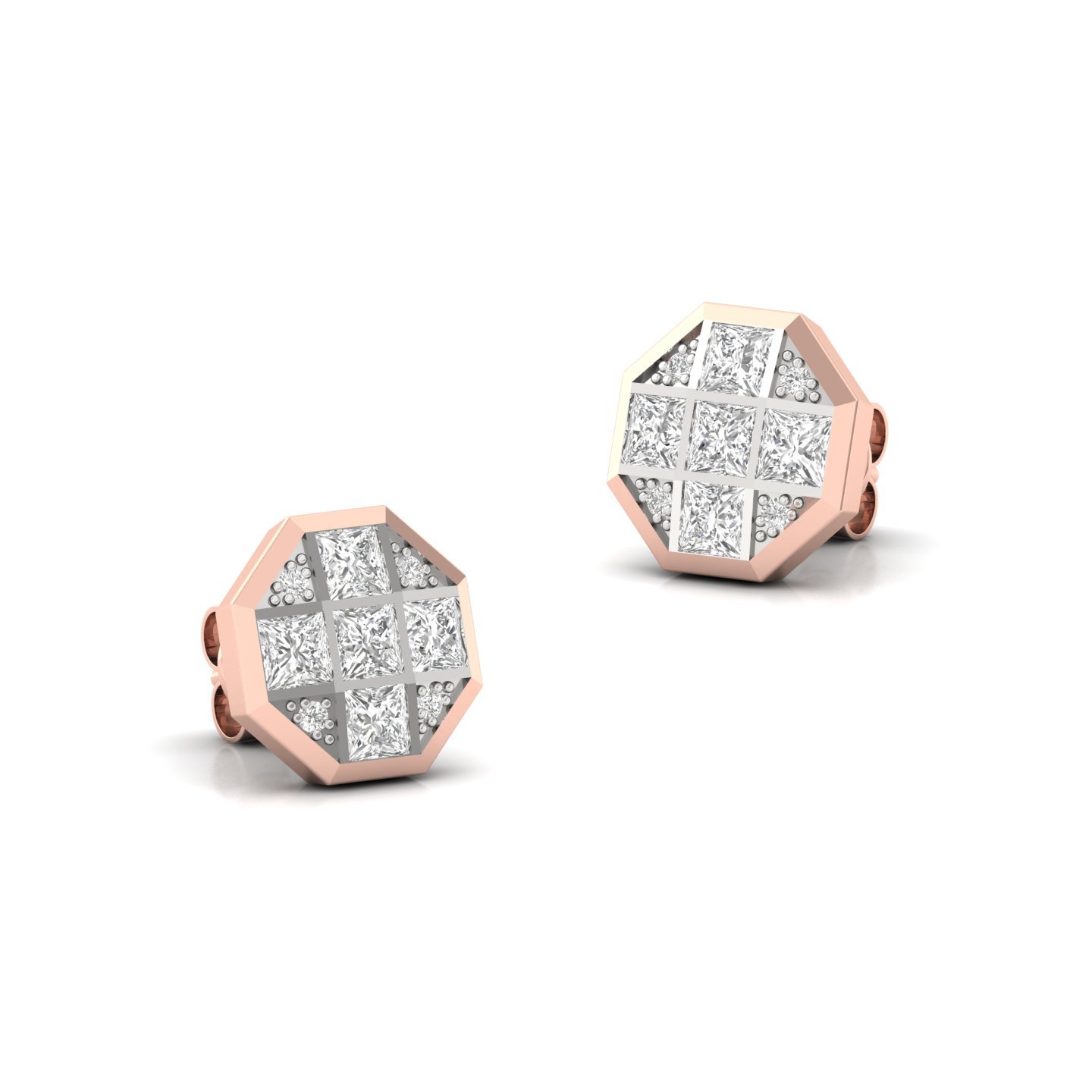 Princess Cut Cluster Diamond Earrings (1 Pair) | Lab Grown CVD Composite Diamond Studs | 925 Silver | 10K | 14K | 18K - View 3