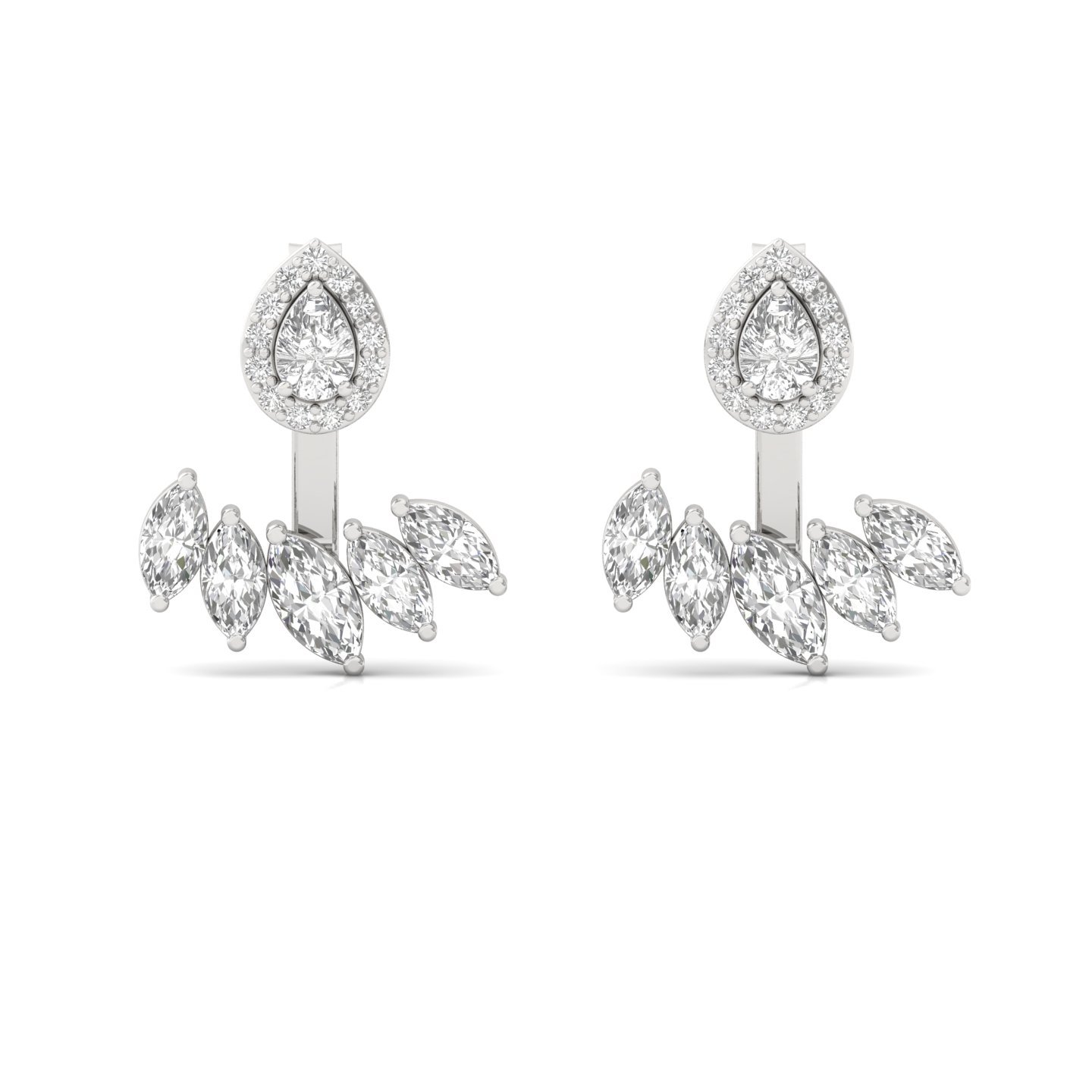 Pear & Marquise Diamond Earrings (1 Pair) | Lab Grown CVD Diamond Halo & Drop Ear Jackets Climbers Studs | 925 Silver | 10K | 14K | 18K - View 2