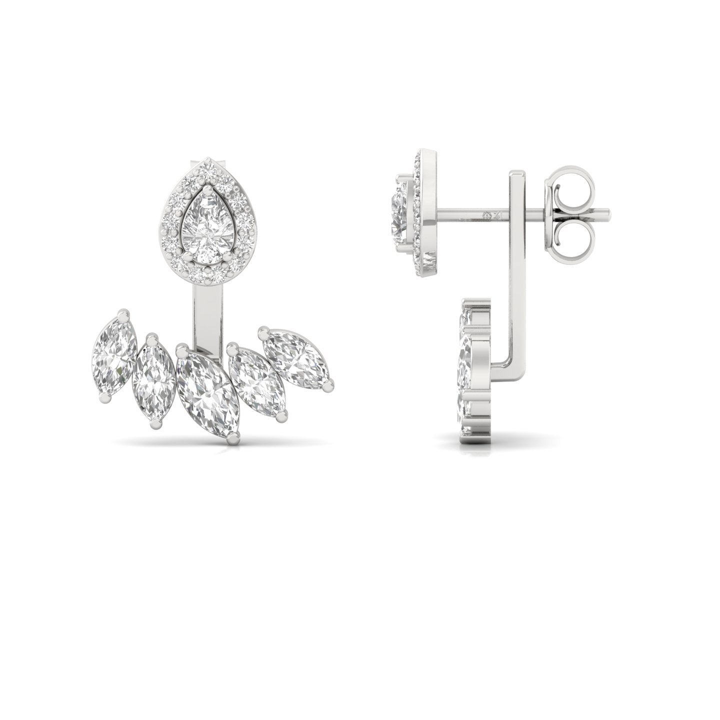 Pear & Marquise Diamond Earrings (1 Pair) | Lab Grown CVD Diamond Halo & Drop Ear Jackets Climbers Studs | 925 Silver | 10K | 14K | 18K - Main View