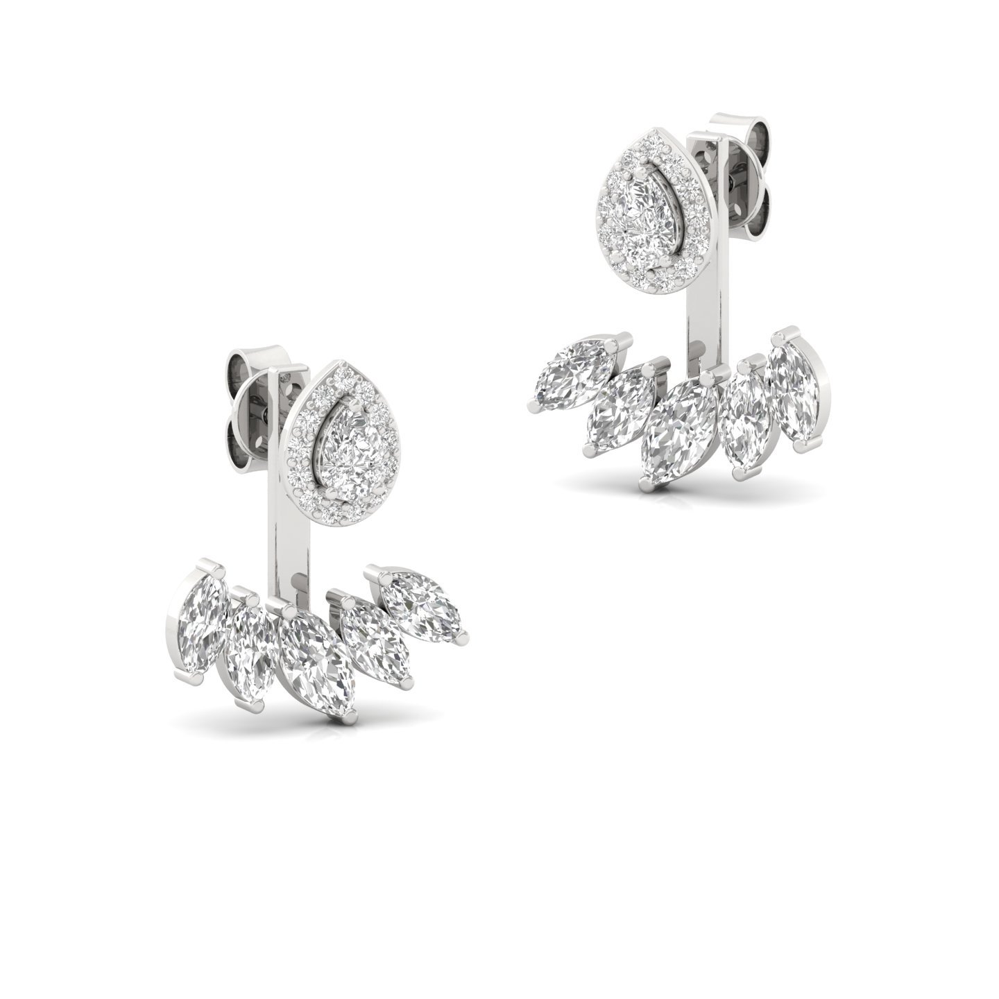 Pear & Marquise Diamond Earrings (1 Pair) | Lab Grown CVD Diamond Halo & Drop Ear Jackets Climbers Studs | 925 Silver | 10K | 14K | 18K - View 3