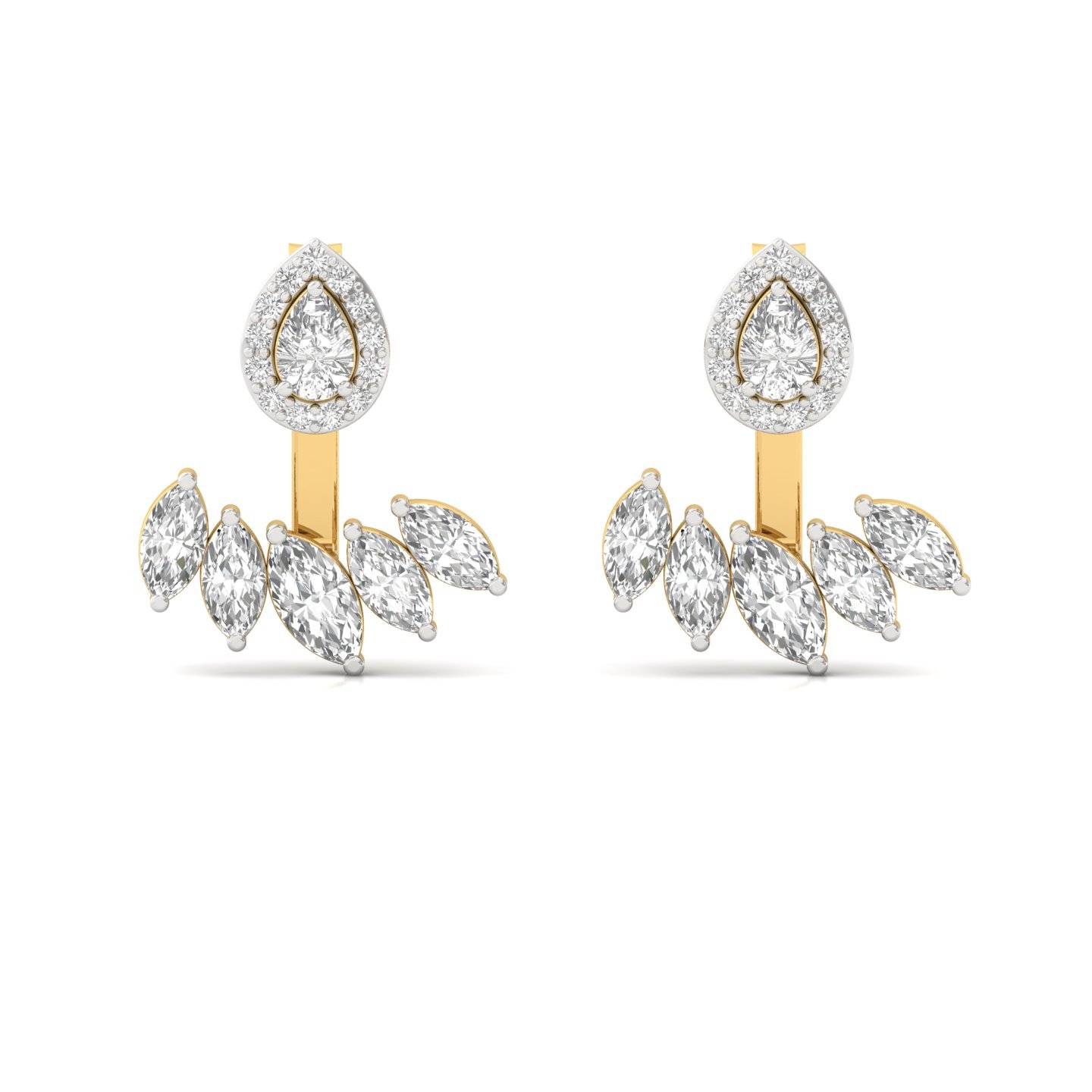 Pear & Marquise Diamond Earrings (1 Pair) | Lab Grown CVD Diamond Halo & Drop Ear Jackets Climbers Studs | 925 Silver | 10K | 14K | 18K - View 2