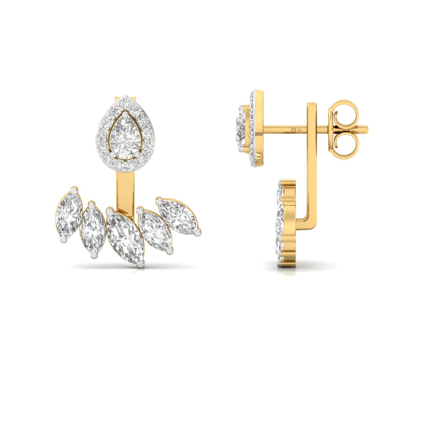 Pear & Marquise Diamond Earrings (1 Pair) | Lab Grown CVD Diamond Halo & Drop Ear Jackets Climbers Studs | 925 Silver | 10K | 14K | 18K - Gold Main View