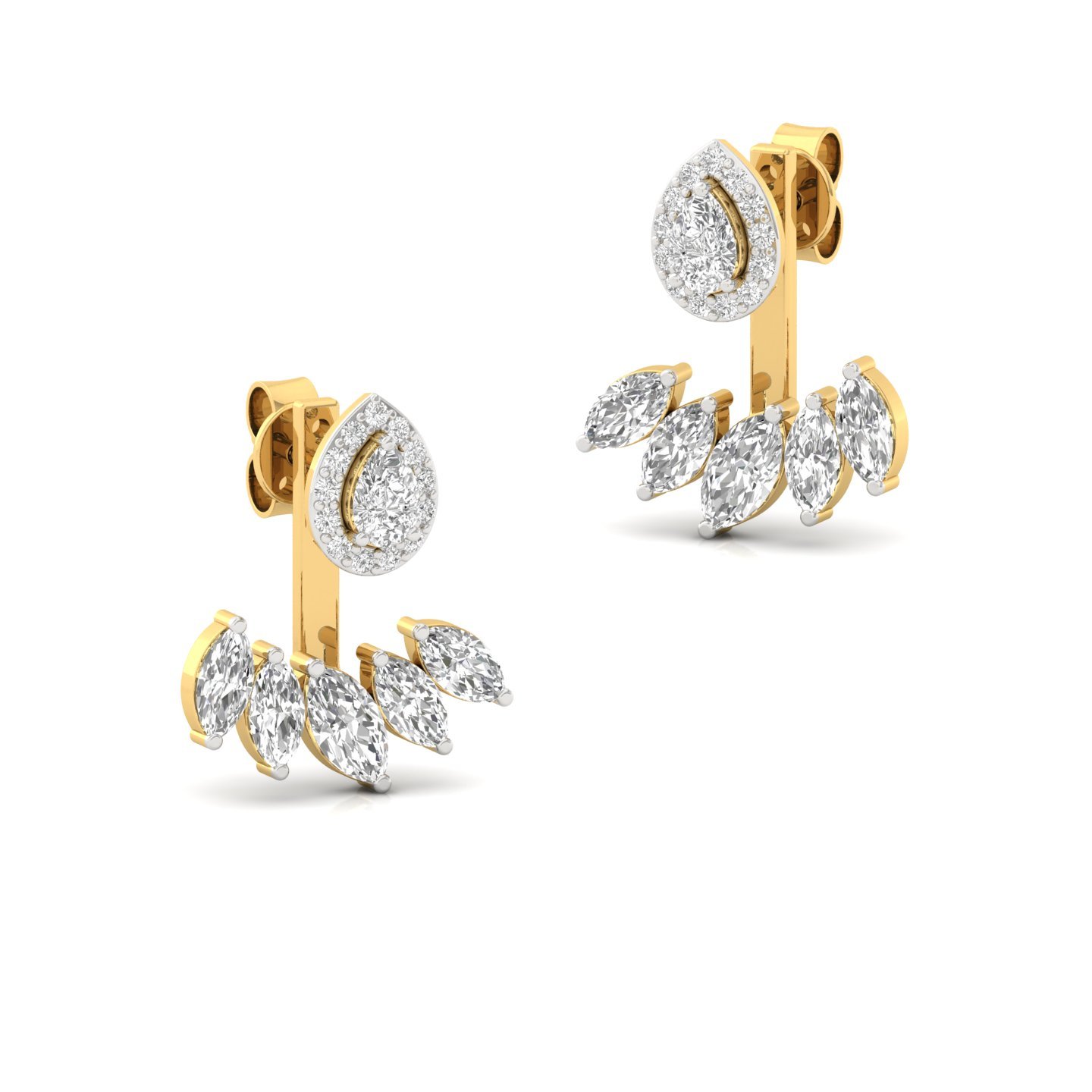 Pear & Marquise Diamond Earrings (1 Pair) | Lab Grown CVD Diamond Halo & Drop Ear Jackets Climbers Studs | 925 Silver | 10K | 14K | 18K - View 3