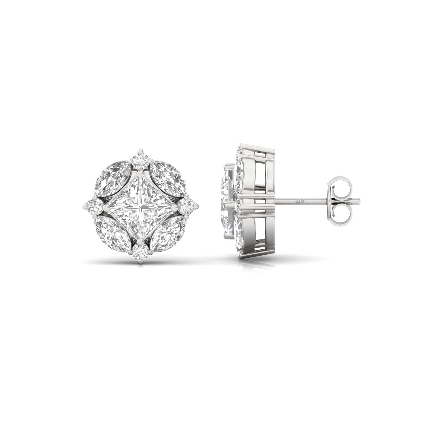 Marquise & Princess Cut Diamond Earrings (1 Pair) | Lab Grown CVD Diamond Cluster Studs | 925 Silver | 10K | 14K | 18K - Main View