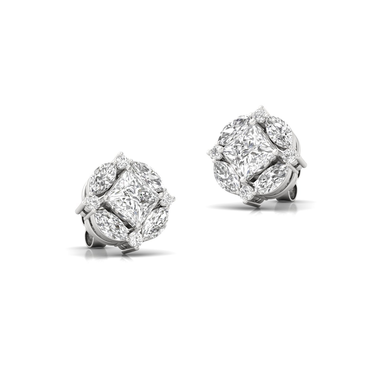 Marquise & Princess Cut Diamond Earrings (1 Pair) | Lab Grown CVD Diamond Cluster Studs | 925 Silver | 10K | 14K | 18K - View 3