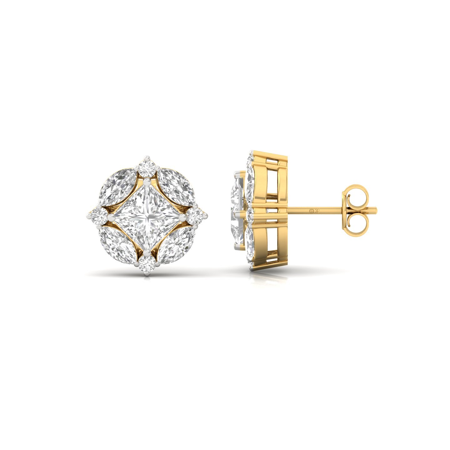Marquise & Princess Cut Diamond Earrings (1 Pair) | Lab Grown CVD Diamond Cluster Studs | 925 Silver | 10K | 14K | 18K - Gold Main View