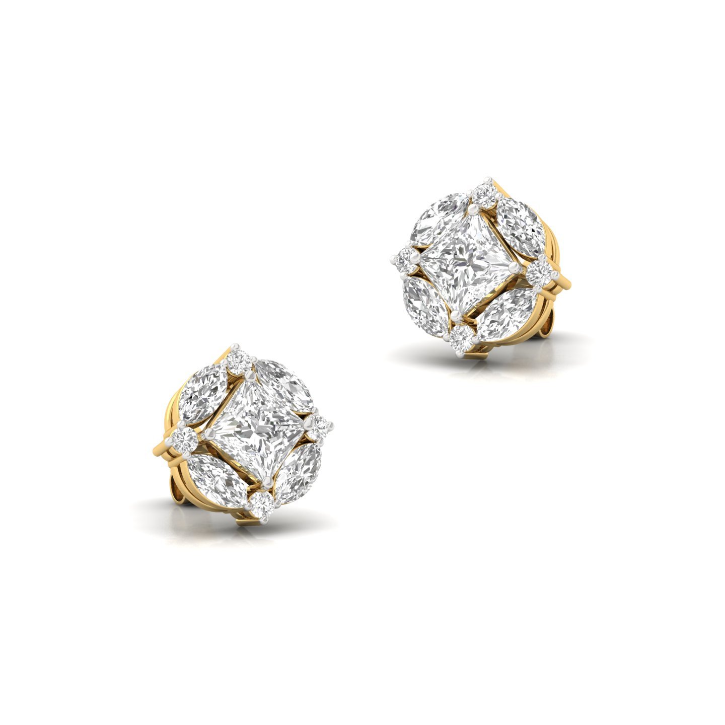 Marquise & Princess Cut Diamond Earrings (1 Pair) | Lab Grown CVD Diamond Cluster Studs | 925 Silver | 10K | 14K | 18K - View 3
