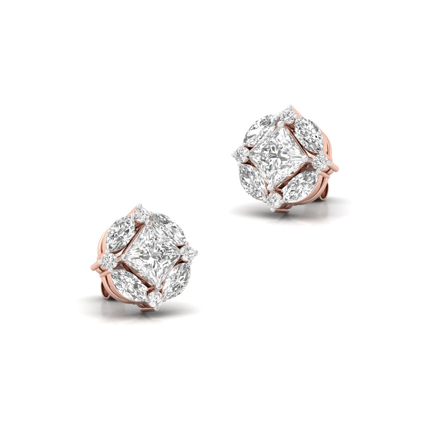 Marquise & Princess Cut Diamond Earrings (1 Pair) | Lab Grown CVD Diamond Cluster Studs | 925 Silver | 10K | 14K | 18K - View 3