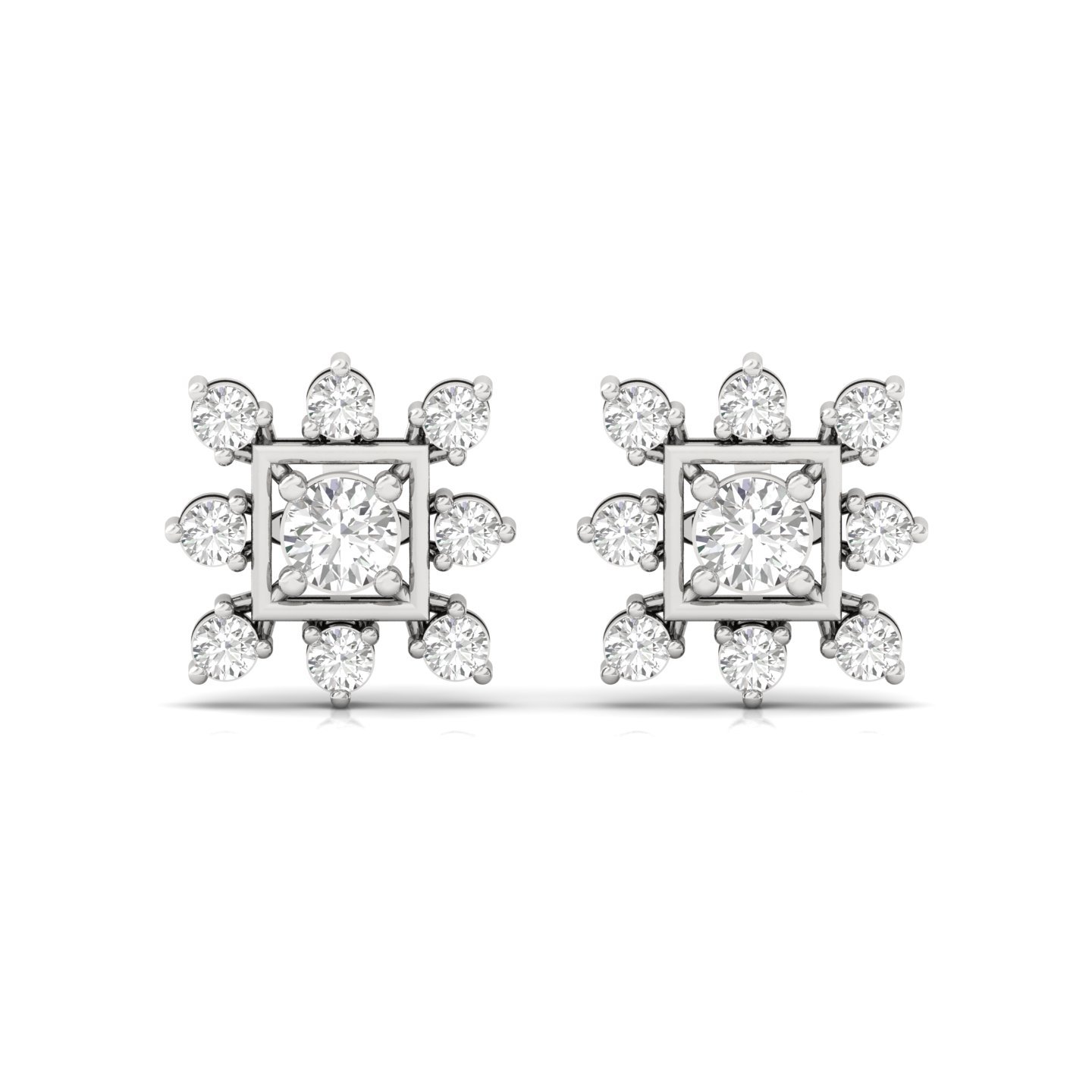 Round Cut Diamond Earrings (1 Pair) | Lab Grown CVD Diamond Cluster Studs | 925 Silver | 10K | 14K | 18K - View 2