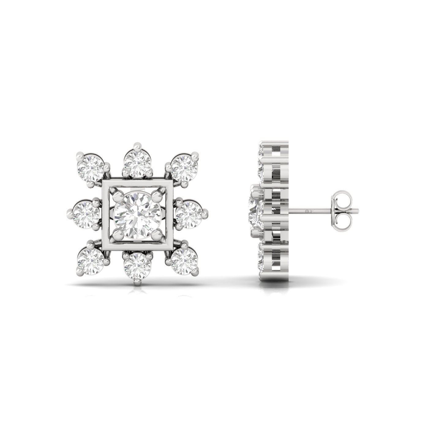Round Cut Diamond Earrings (1 Pair) | Lab Grown CVD Diamond Cluster Studs | 925 Silver | 10K | 14K | 18K - Main View
