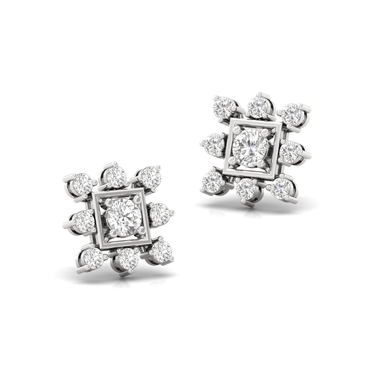 Round Cut Diamond Earrings (1 Pair) | Lab Grown CVD Diamond Cluster Studs | 925 Silver | 10K | 14K | 18K - View 3