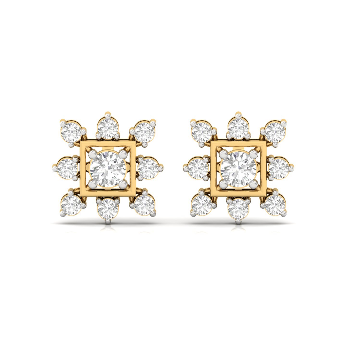 Round Cut Diamond Earrings (1 Pair) | Lab Grown CVD Diamond Cluster Studs | 925 Silver | 10K | 14K | 18K - View 2