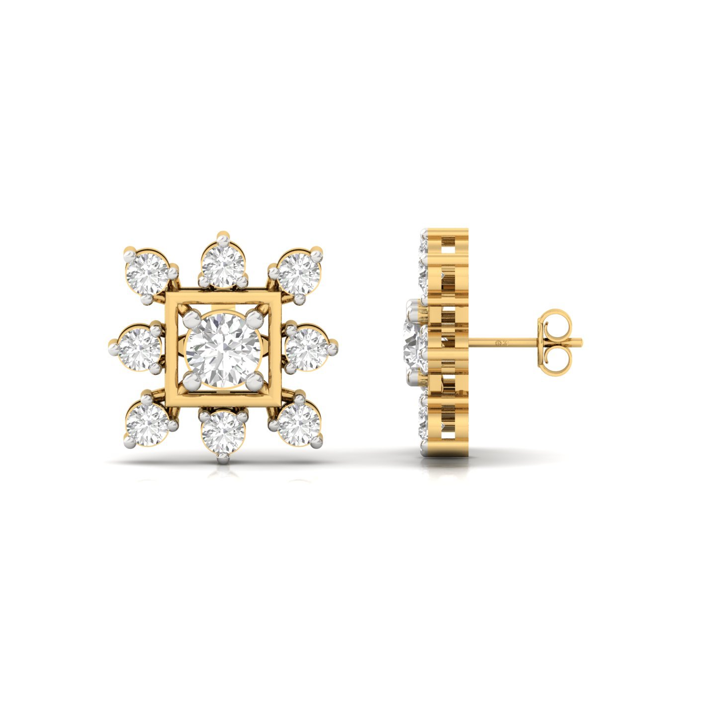 Round Cut Diamond Earrings (1 Pair) | Lab Grown CVD Diamond Cluster Studs | 925 Silver | 10K | 14K | 18K - Gold Main View