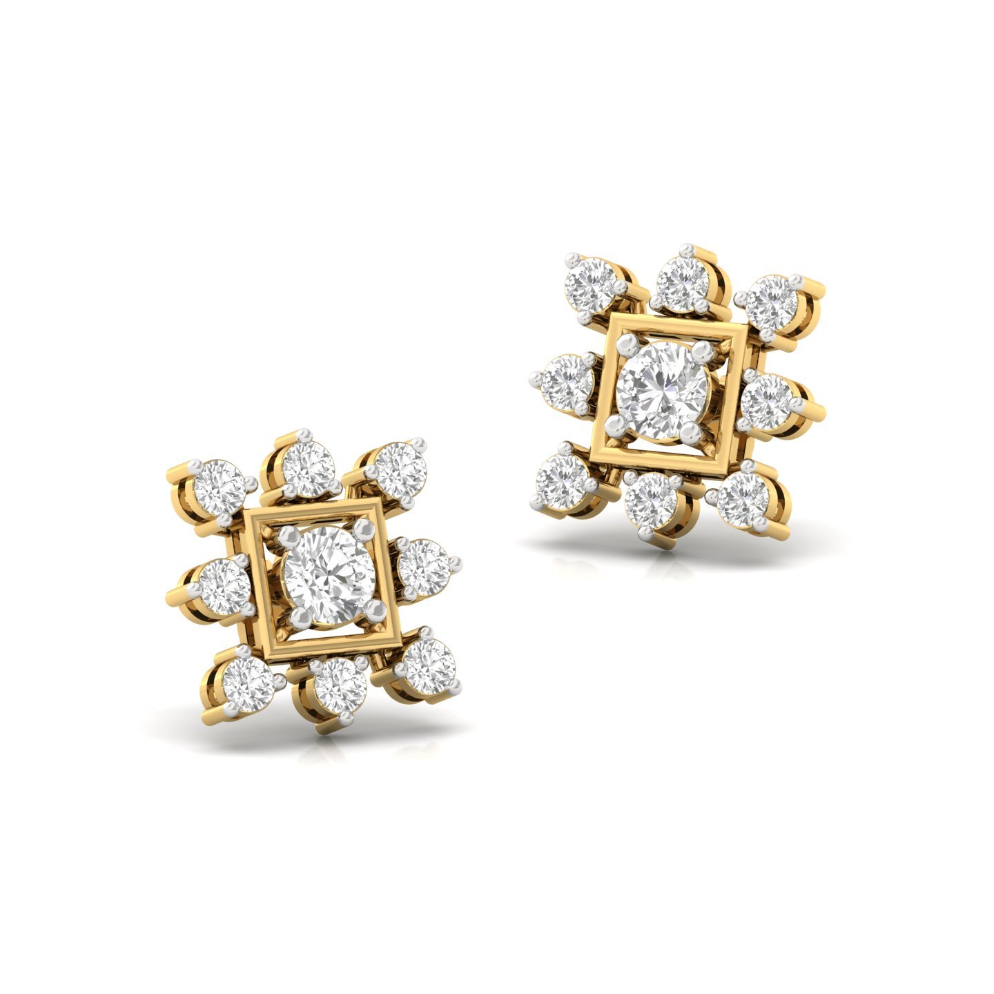 Round Cut Diamond Earrings (1 Pair) | Lab Grown CVD Diamond Cluster Studs | 925 Silver | 10K | 14K | 18K - View 3