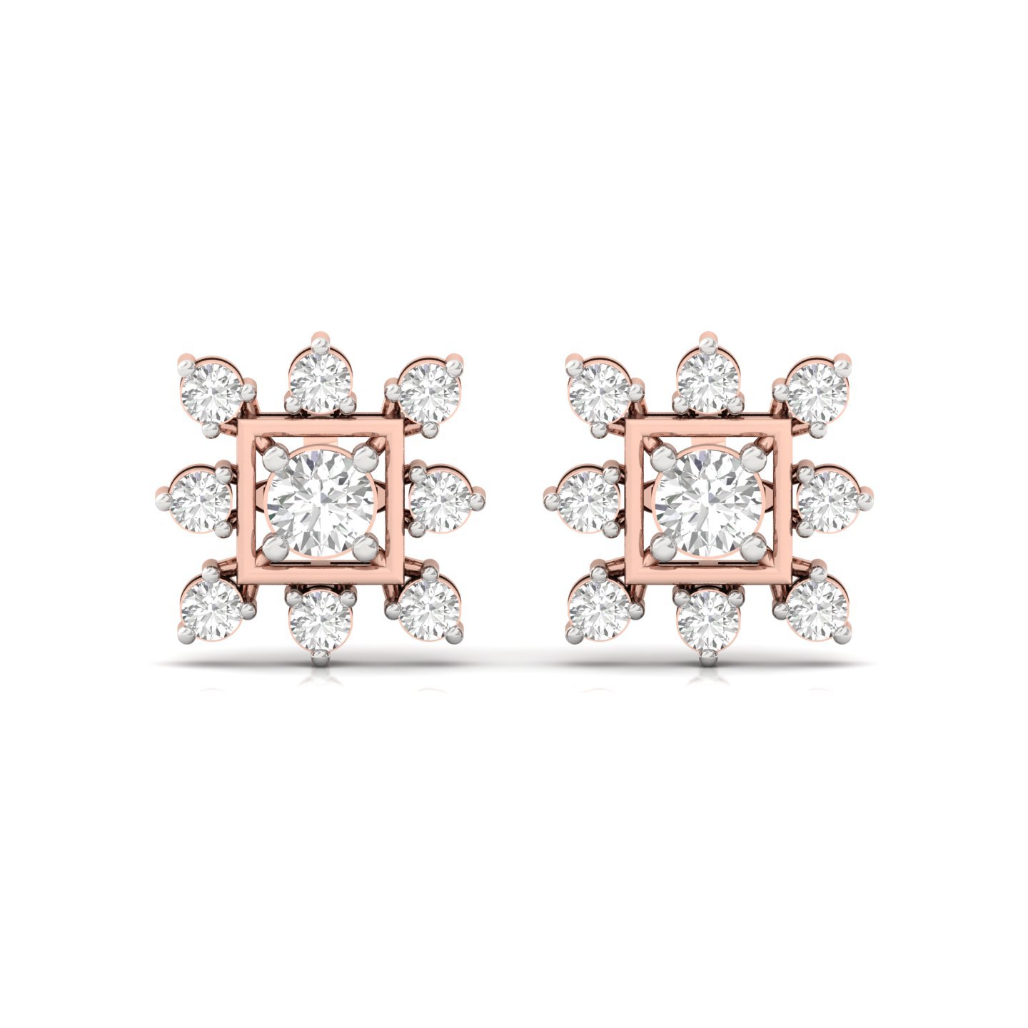 Round Cut Diamond Earrings (1 Pair) | Lab Grown CVD Diamond Cluster Studs | 925 Silver | 10K | 14K | 18K - View 2