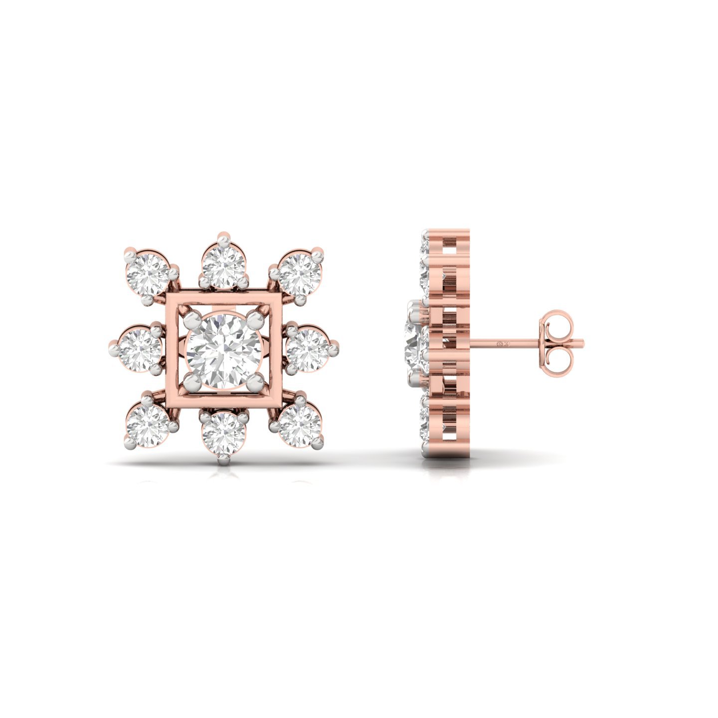 Round Cut Diamond Earrings (1 Pair) | Lab Grown CVD Diamond Cluster Studs | 925 Silver | 10K | 14K | 18K - Rose Gold Main View