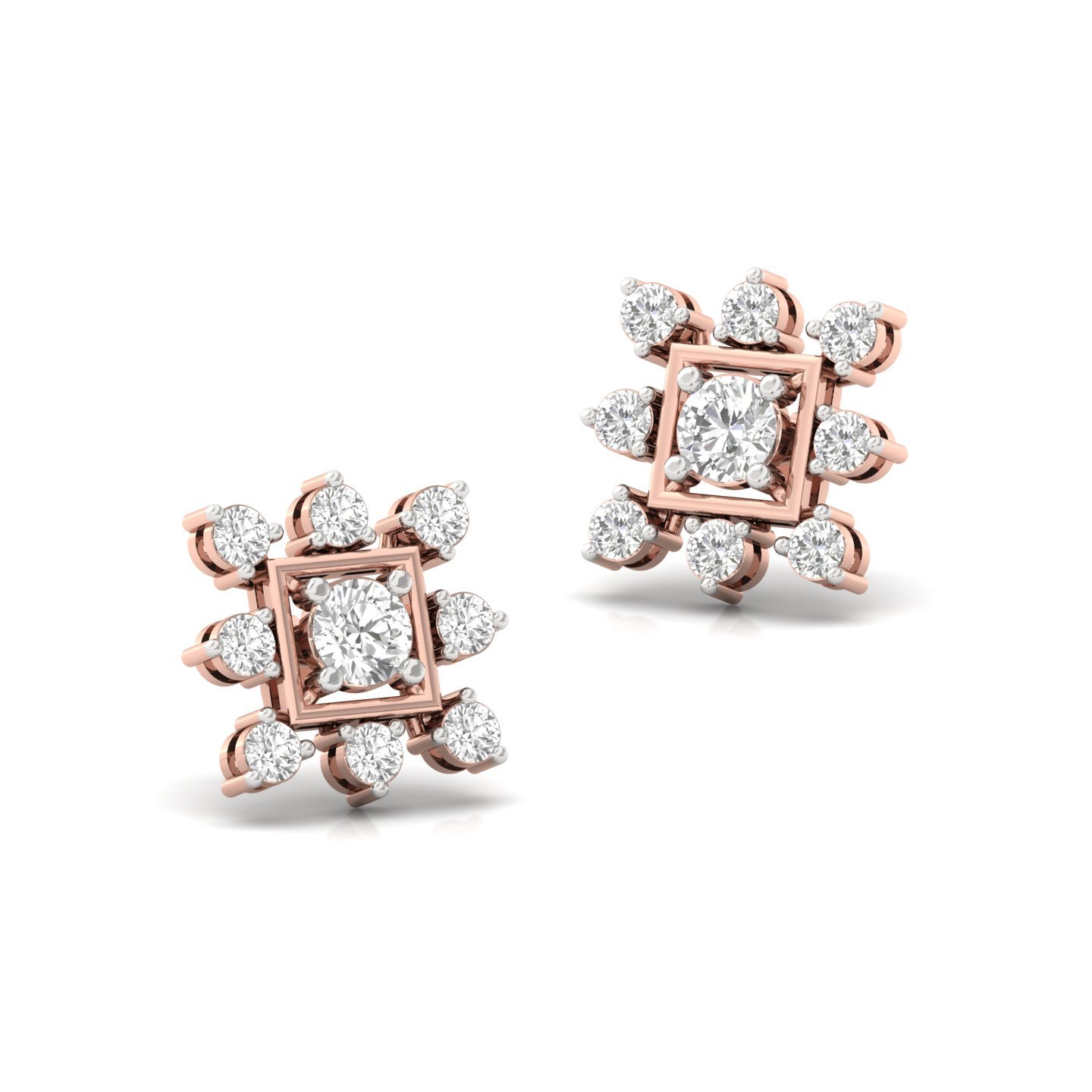 Round Cut Diamond Earrings (1 Pair) | Lab Grown CVD Diamond Cluster Studs | 925 Silver | 10K | 14K | 18K - View 3