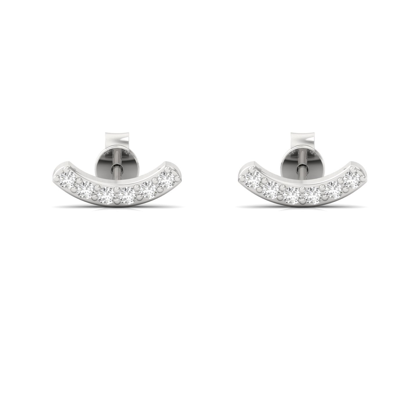 Round Cut Diamond Earrings (1 Pair) | Minimalist Lab Grown CVD Diamond Curve Studs | 925 Silver | 10K | 14K | 18K - View 2