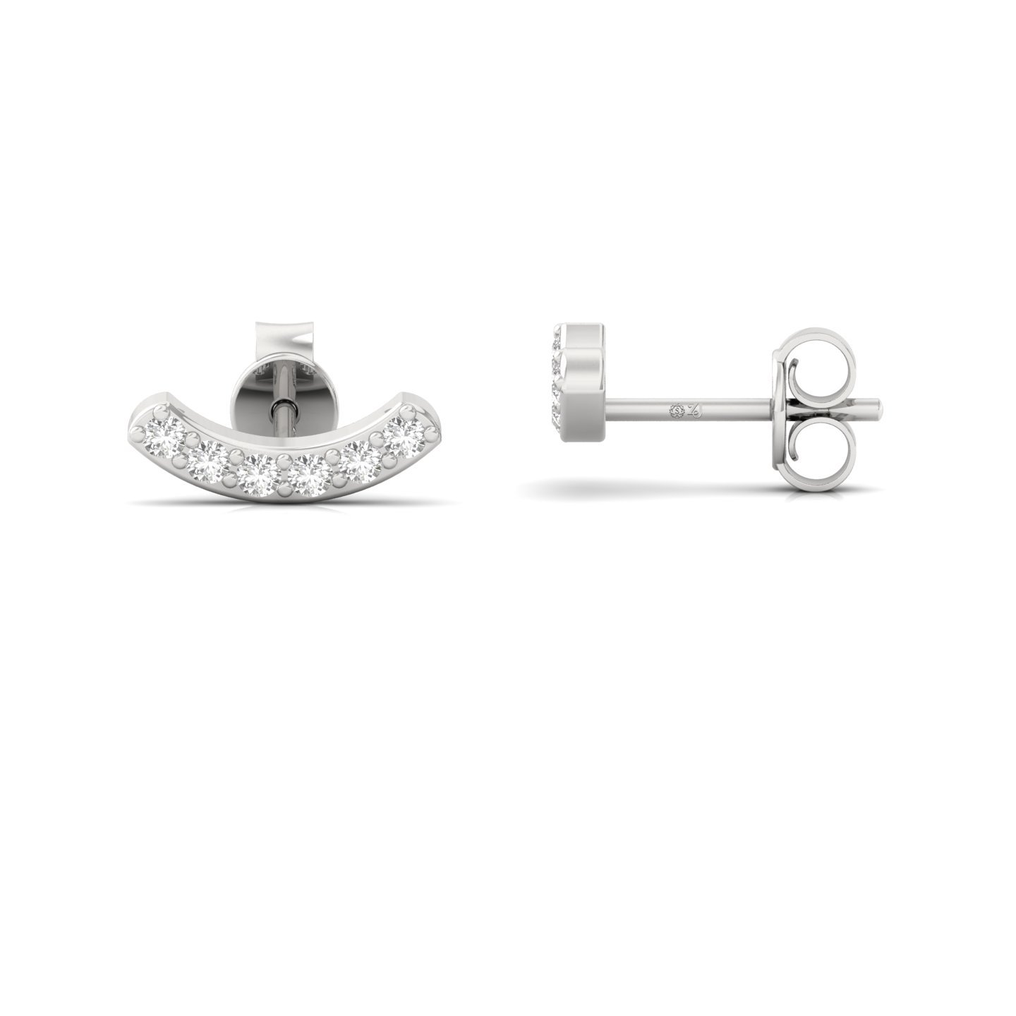 Round Cut Diamond Earrings (1 Pair) | Minimalist Lab Grown CVD Diamond Curve Studs | 925 Silver | 10K | 14K | 18K - Main View
